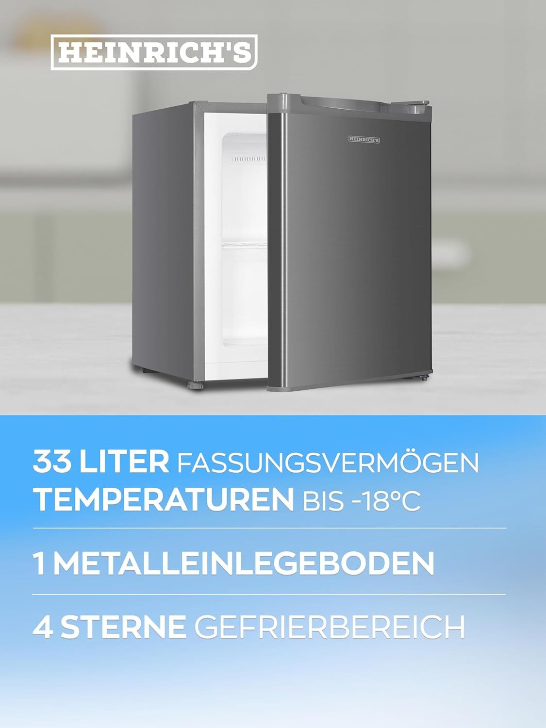 Heinrich´s Gefrierschrank Mini Gefrierbox HGB 5088 IX, 51 cm hoch, 44 cm breit, Kühlbox 40db 33 Liter bis zu -18 Grad – Bild 4 von 5
