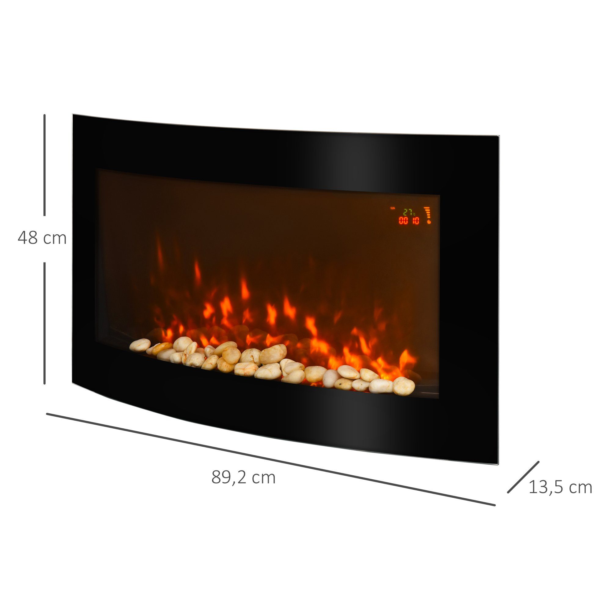 HOMCOM Elektrokamin, Kamin Kaminofen Elektrischer Wandkamin 89,2 x 13,5 x 48cm, schwarz