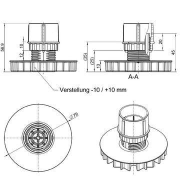 SO-TECH® Möbelfuß Sockelfuß Höhe 55 mm Stellfuß verstellbar, (4-St), inkl. 1 Sockelbefestigungsclip