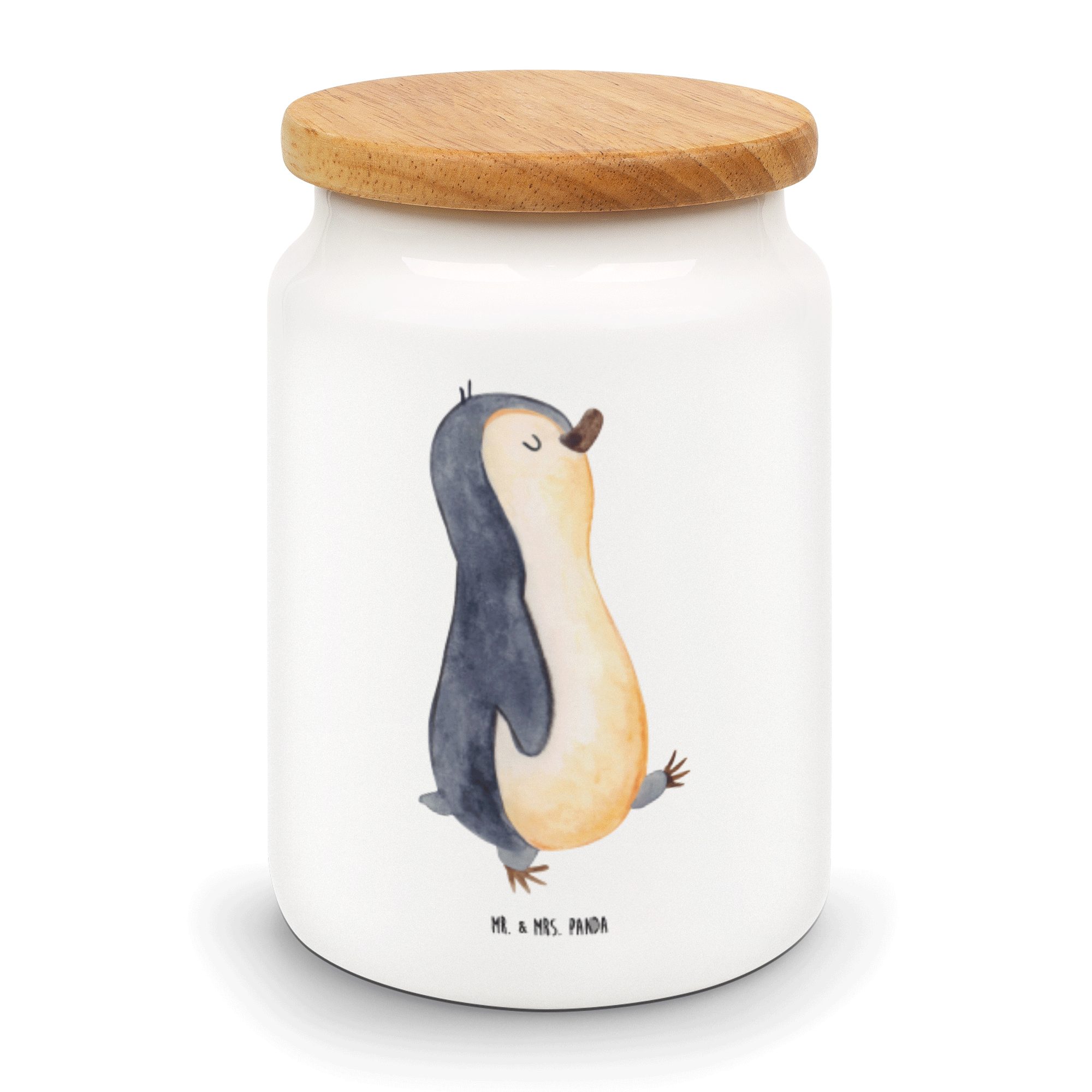 Mr. & Mrs. Panda Vorratsdose Pinguin marschierend - Weiß - Geschenk, spazieren, Bruder, Dose, Lang, Keramik, (1-tlg)