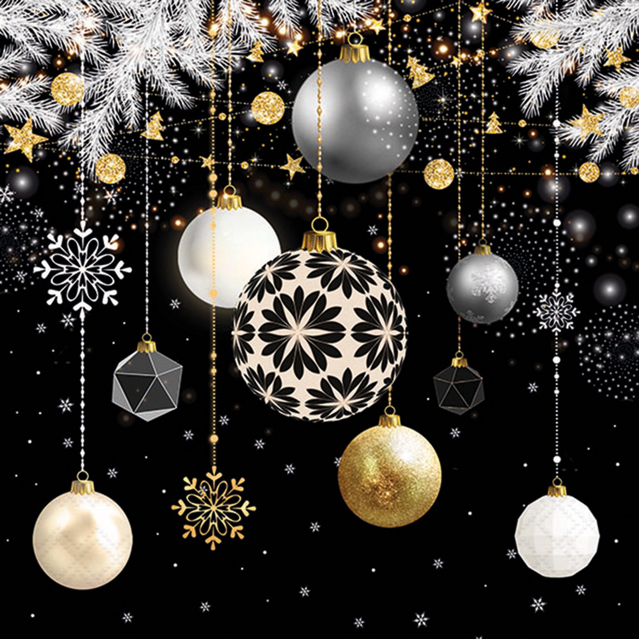 Ambiente Luxury Paper Products Papierserviette, Servietten Papier 33x33cm 3-lagig mit Weihnachtskugeln Motiv 20 Stk.