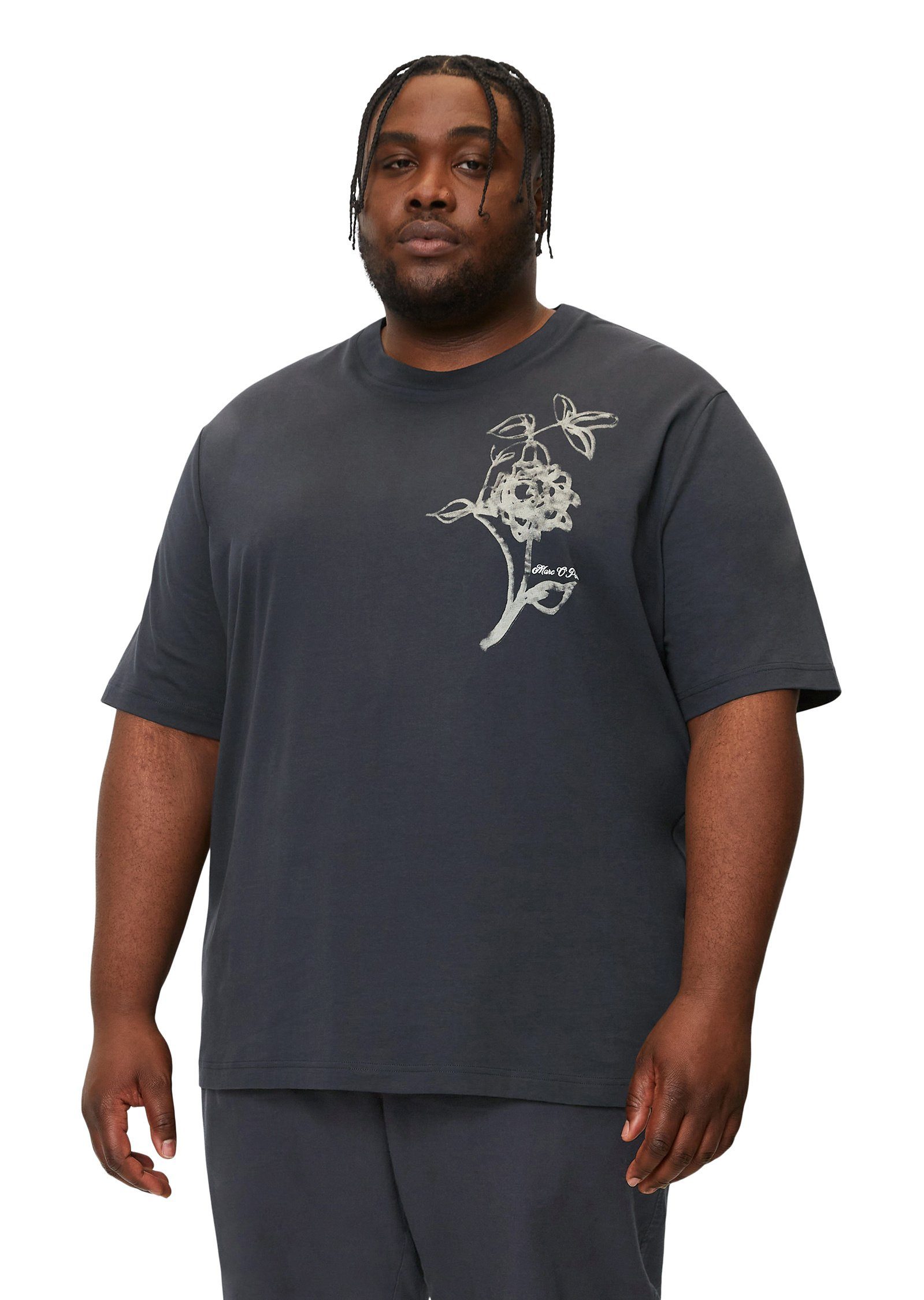 Marc O'Polo T-Shirt mit floralem Brust-Print dunkelblau