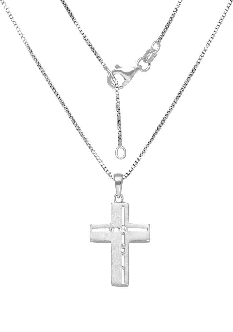 Firetti Kette mit Anhänger Schmuck Geschenk Silber 925 Halsschmuck Halskette  Venezianer Kreuz, zu Kleid, Shirt, Jeans, Sneaker! Anlass Geburtstag  Weihnachten, Klassische Venezianerkette mit stilvollem Kreuzanhänger