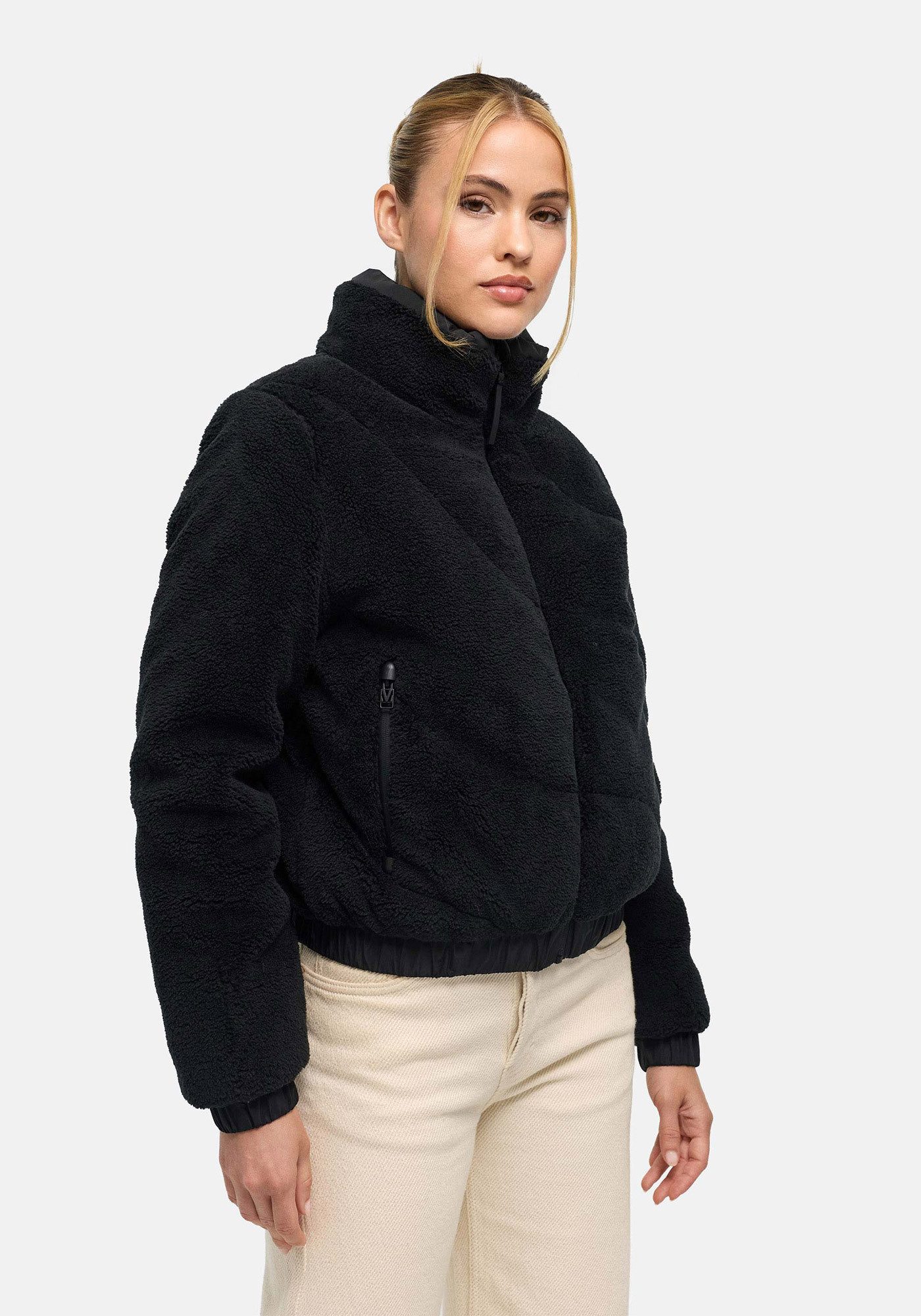 Marikoo Winterjacke Yuvaa Damen Teddyjacke kurz aus weichem Teddyfleece mit Stehkragen
