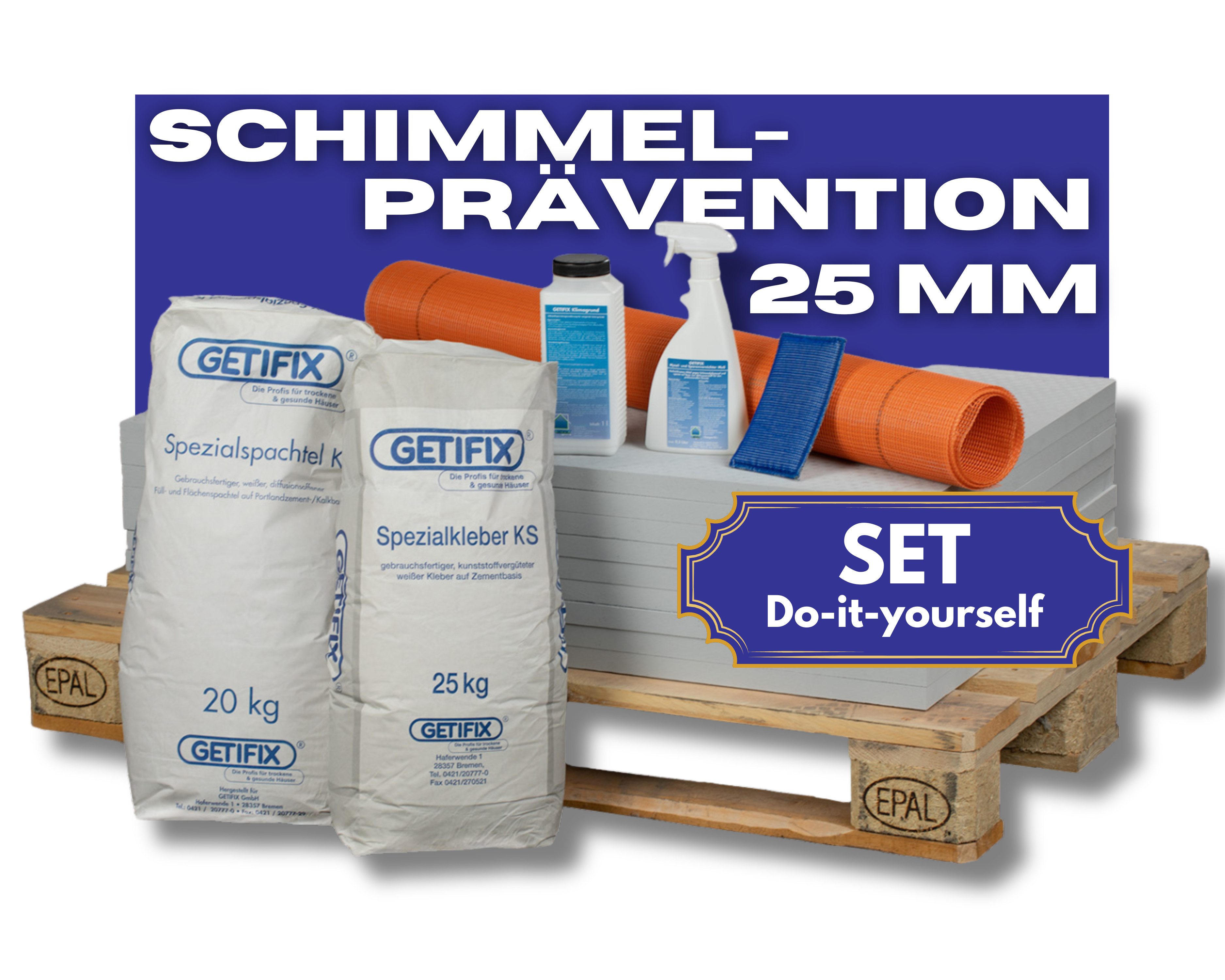 GETIFIX Dämmplatte GETIFIX Kalziumsilikatplatten Set 25 mm, (Kalziumsilikatplatten Set), Innendämmung mit zusätzlichen Artikel für Schimmelentfernung