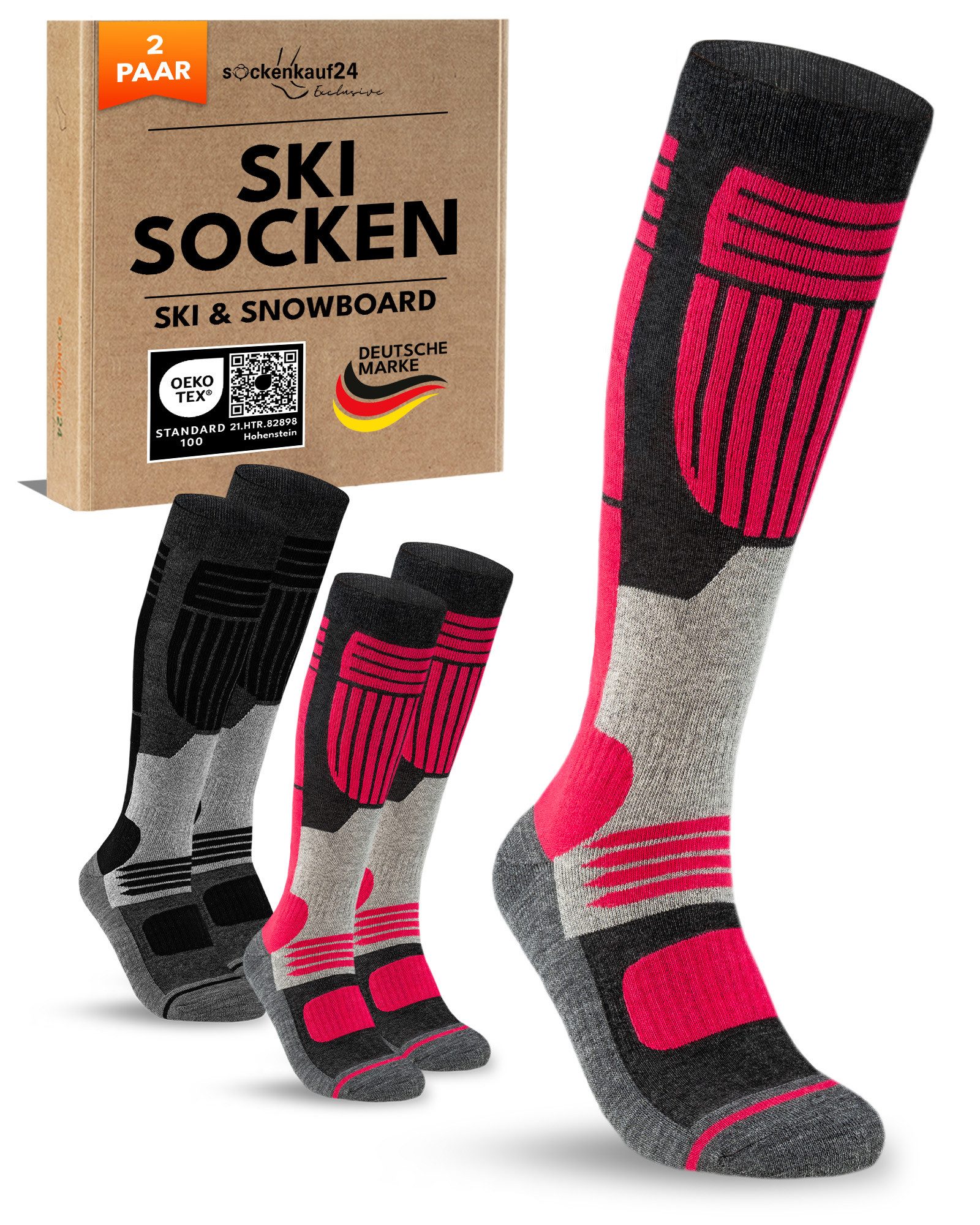 sockenkauf24 Skisocken Merino Damen 2 Paar Ski Kniestrümpfe Merinowolle (2- günstig online kaufen