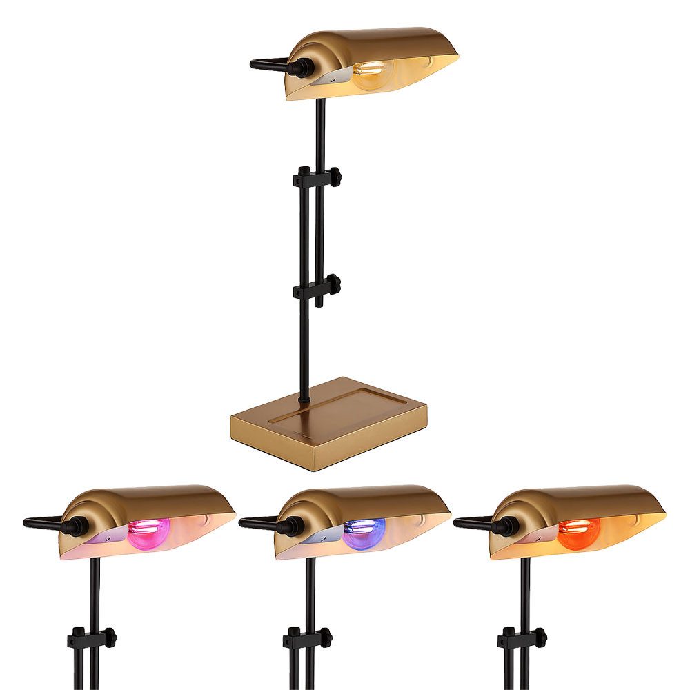 GLOBO LIGHTING LED Nachttischlampe, Leuchtmittel inklusive, Kaltweiß, Warmweiß, Neutralweiß, Tageslichtweiß, Farbwechsel, Tischleuchte Bankerlampe schwarz gold höhenverstellbar App Steuerung
