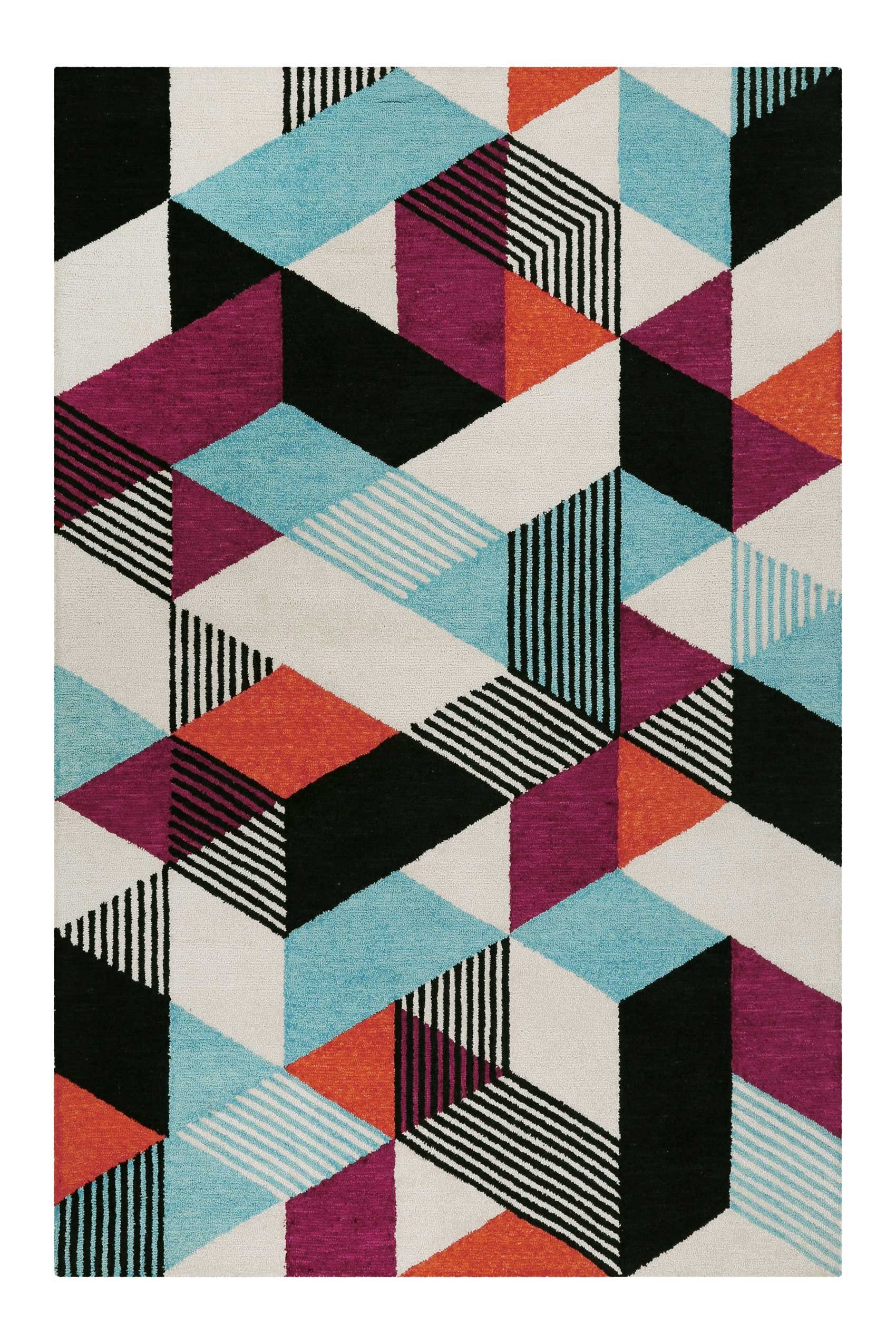 Esprit Teppich Uptown, ESP-39872, rechteckig, Höhe: 8 mm, bunt, handgetuftet, grafischer Retro Look für Wohnzimmer, Schlafzimmer