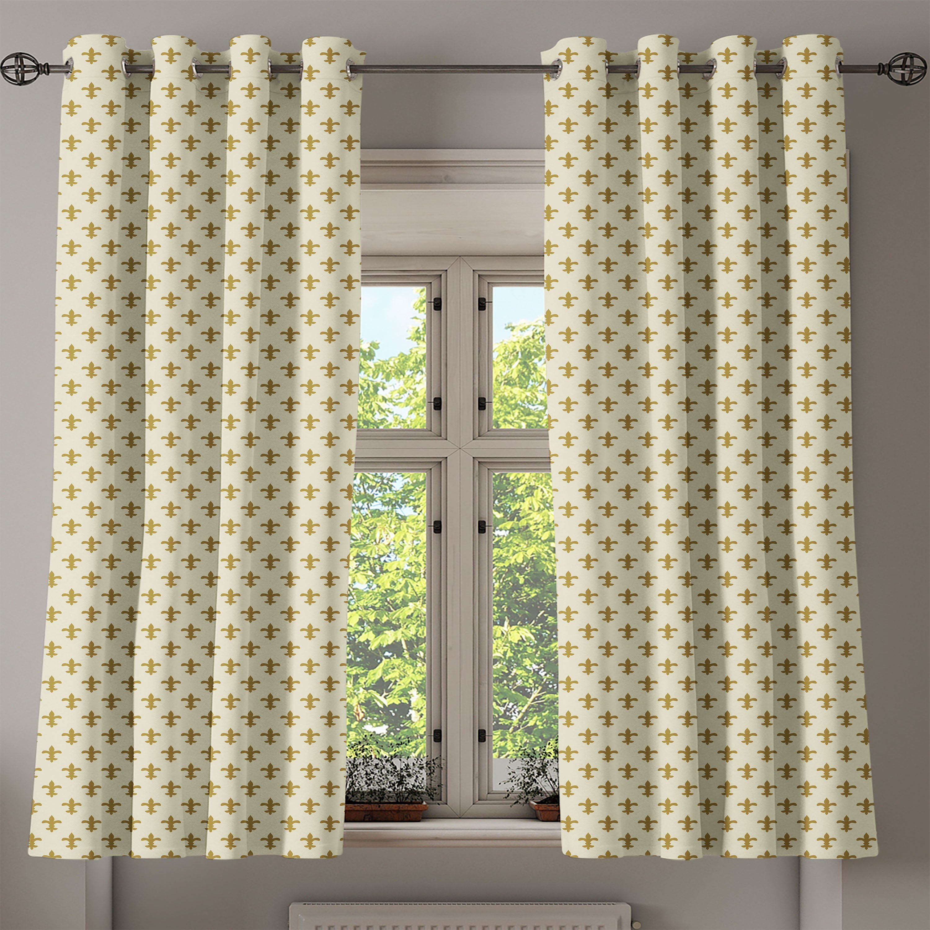 Gardine des Schlafzimmer Wohnzimmer, Klassisch für 2-Panel-Fenstervorhänge Lilien-Entwurf Blume Dekorative Abakuhaus,
