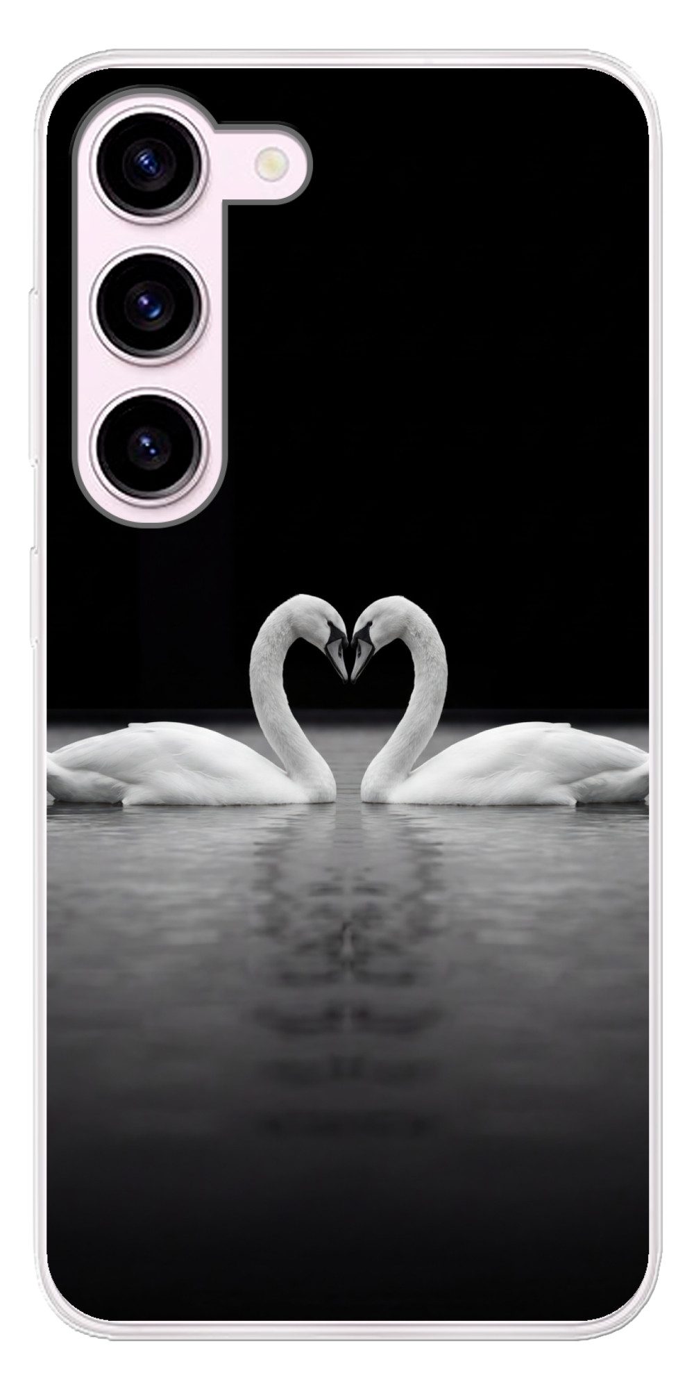 MuchoWow Handyhülle für Samsung Galaxy S23 Schwäne - Herz - Schwarz - Weiß, Phone Case, Silikon, Schutzhülle Dünn