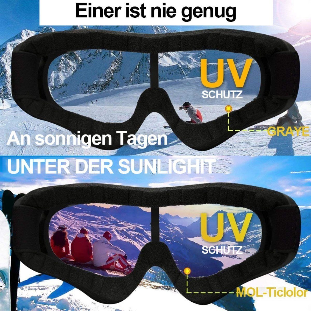 LENBEST Skibrille Skibrille,Snowboardbrille, Windschutz, Anti-Glare-Gläser, (1-St)