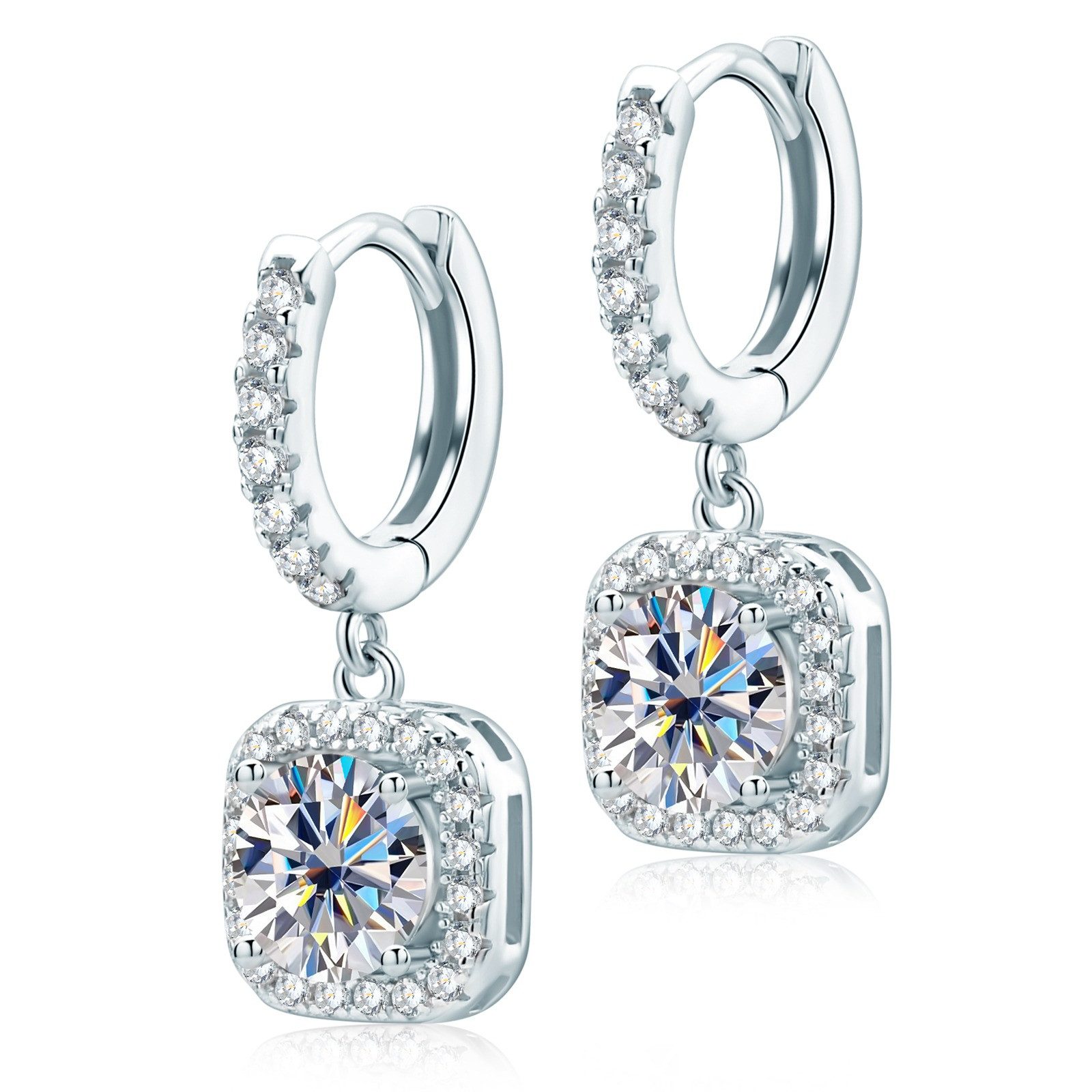 Paar Creolen Funkelnde Moissanit Damen Creolen Ohrhänger -925 Sterling Silber