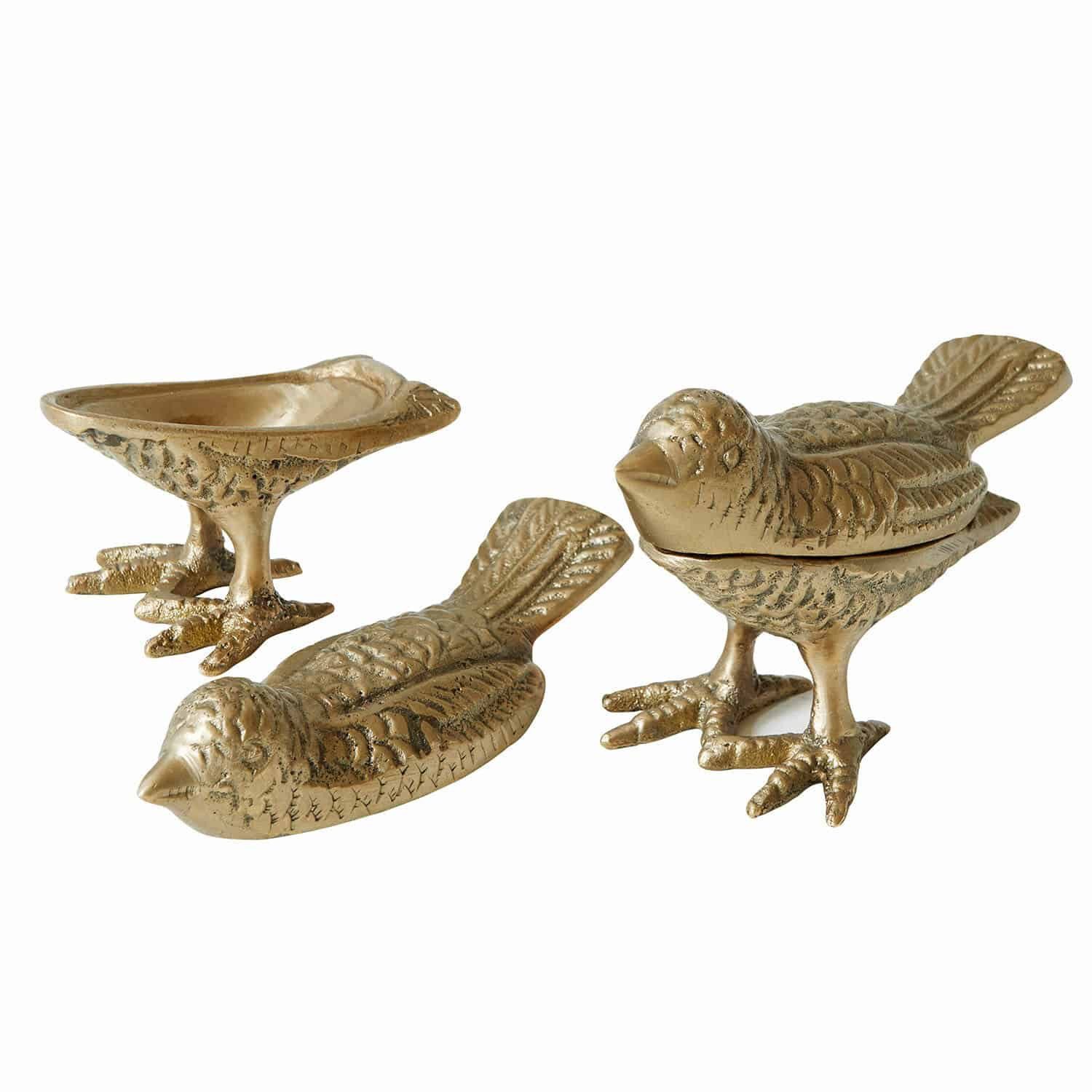 Mirabeau Dekofigur Deko-Vogel 2er Set Fairydell antikmessing, Herbst, Vogel, Hochwertiges Messing, Versteckter Stauraum