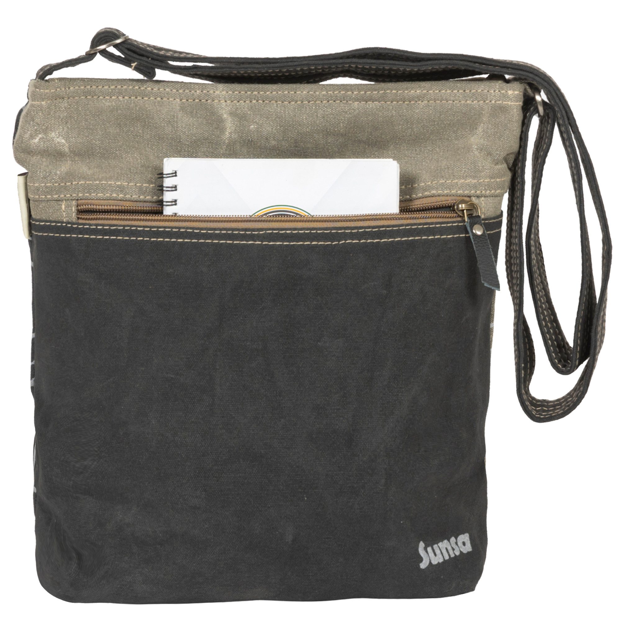 Sunsa Umhängetasche Sunsa Damen Umhängetasche. Canvas Crossover Tasche in grau Khaki, Vintage Patchwork Look