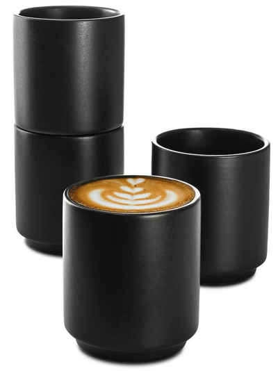 Cosumy Cappuccinotasse »4 Cappuccino Tassen Schwarz Stapelbar«, Keramik, Stapelbares Design - Entworfen für Latte Art - 200 ml