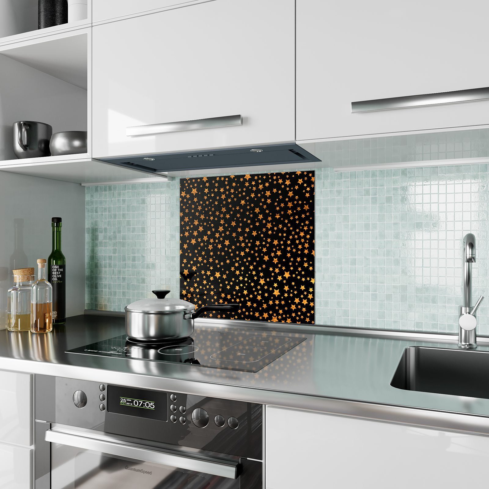 Küchenrückwand Muster Primedeco mit Spritzschutz Sternen Dunkles Glas