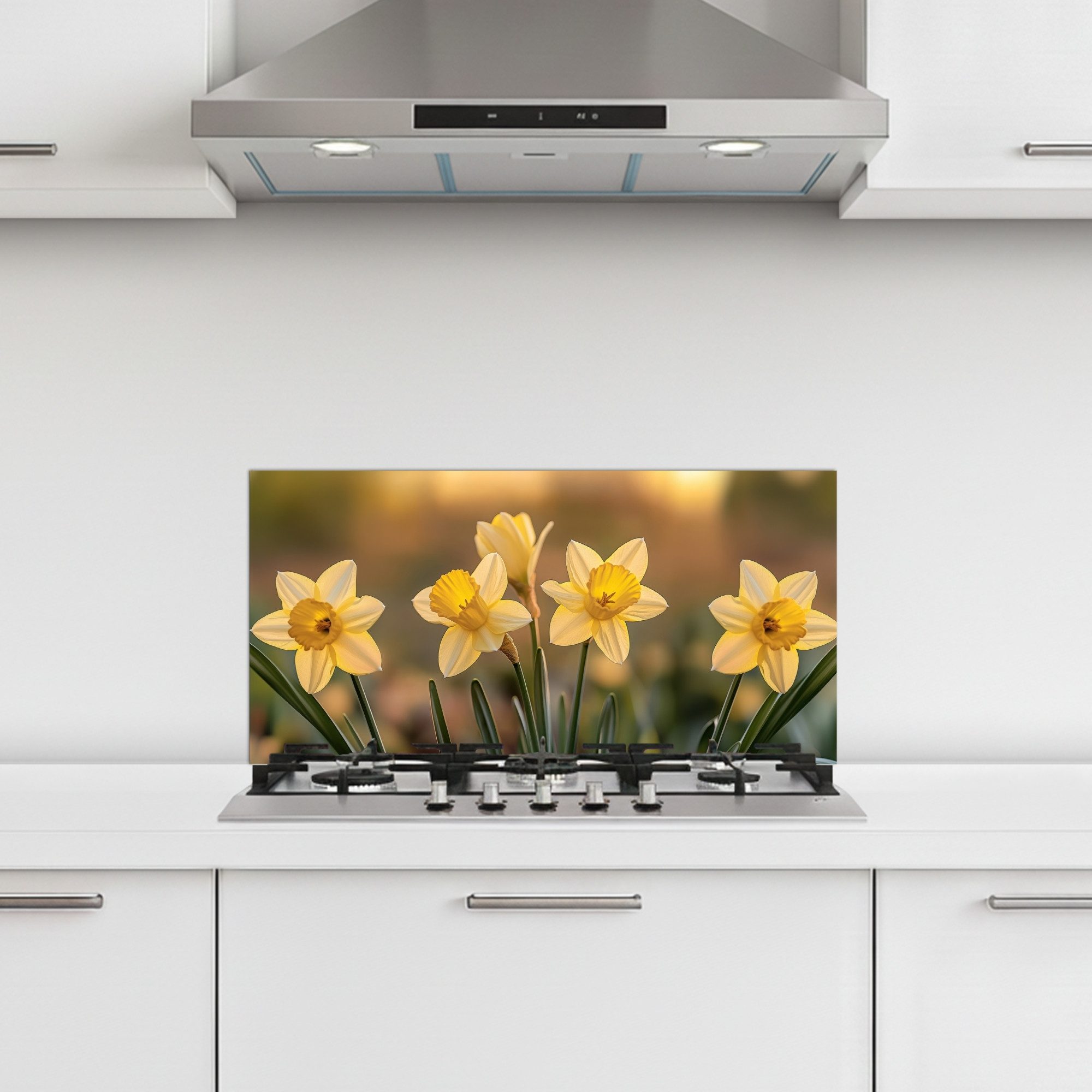 KitchenYeah Küchenrückwand selbstklebend (keine Folie) Blumen - Gelb - Unscharf, (1-tlg), Küchenrückwand, Spritzschutz, Kitchen, 60x30 cm