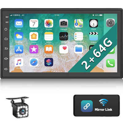 Hikity Android Autoradio 2 DIN 2G + 64G 7 Zoll Voll Touchscreen mit Kamera Autoradio (Bluetooth, USB, VHF, RCA, integriertes Wi-Fi)