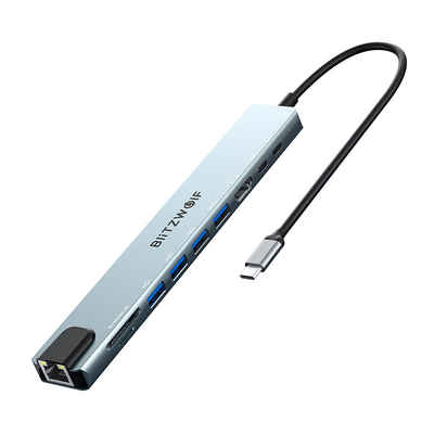BLiTZWOLF USB-Verteiler (10 in 1 USB-Adapter Multiport, USB3.0/USB2.0/Typ-C 2.0/RJ45-Ethernet), 100 W PD-Aufladung / SD-TF-Kartensteckplätze Dockingstation