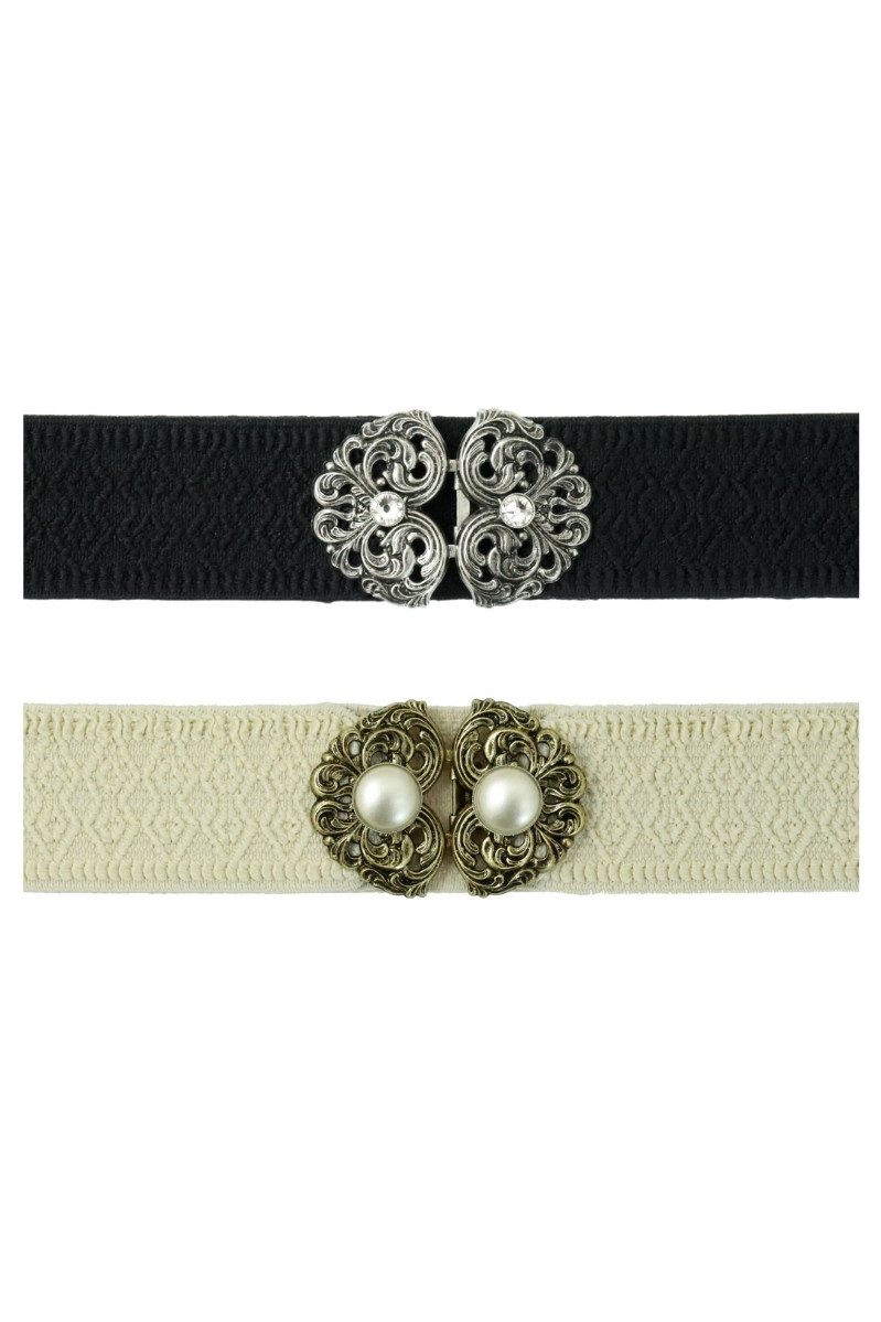 Herbert Hahn Ledergürtel Stretchgürtel Damen - ORNAMENT - creme, schwarz günstig online kaufen