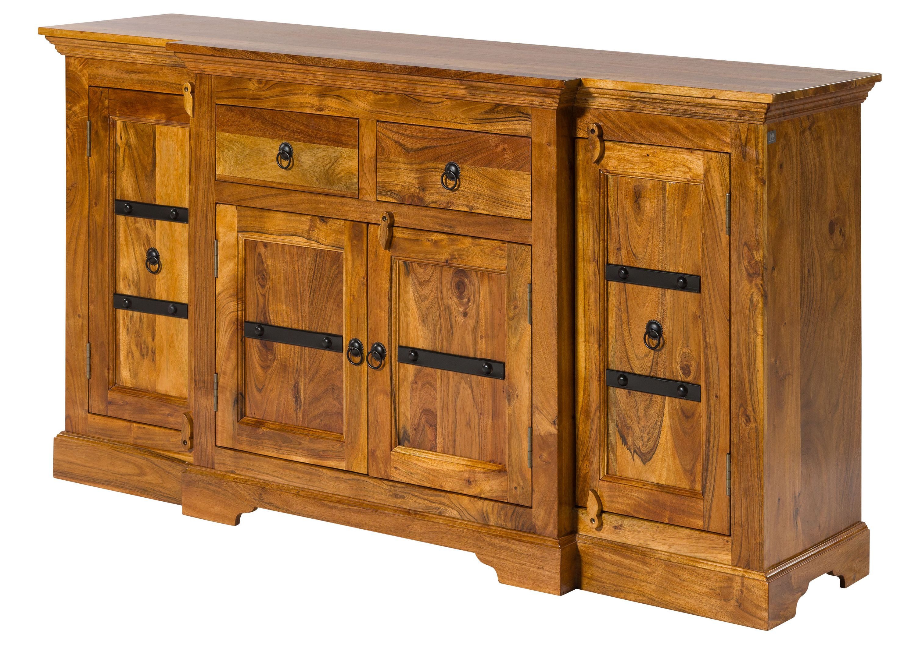 Massivmoebel24 Sideboard OXFORD Akazie Massivholz hellbraun (Massivholz montiert 81 kg OXFORD #0902), Akazie 160x45x85 cm (BxTxH) hellbraun lackiert