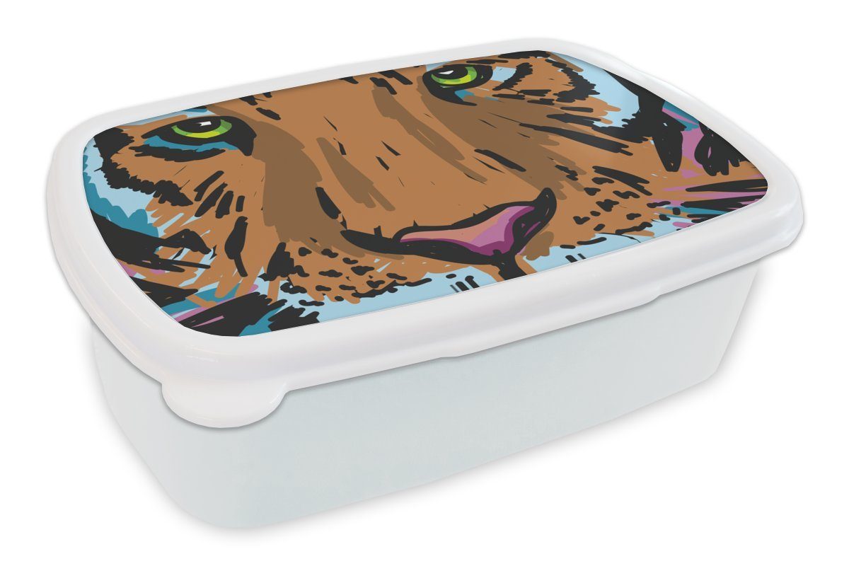 MuchoWow Lunchbox (2-tlg), für - Brotbox - Erwachsene, Kinder Kopf Mädchen Jungs Tiger Brotdose, und Gemälde, für und weiß Kunststoff