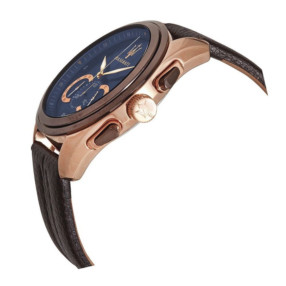 MASERATI Chronograph Maserati Herren Uhr Chronograph, (Chronograph), Herrenuhr rund, groß (ca. 55x45mm) Lederarmband, Made-In Italy