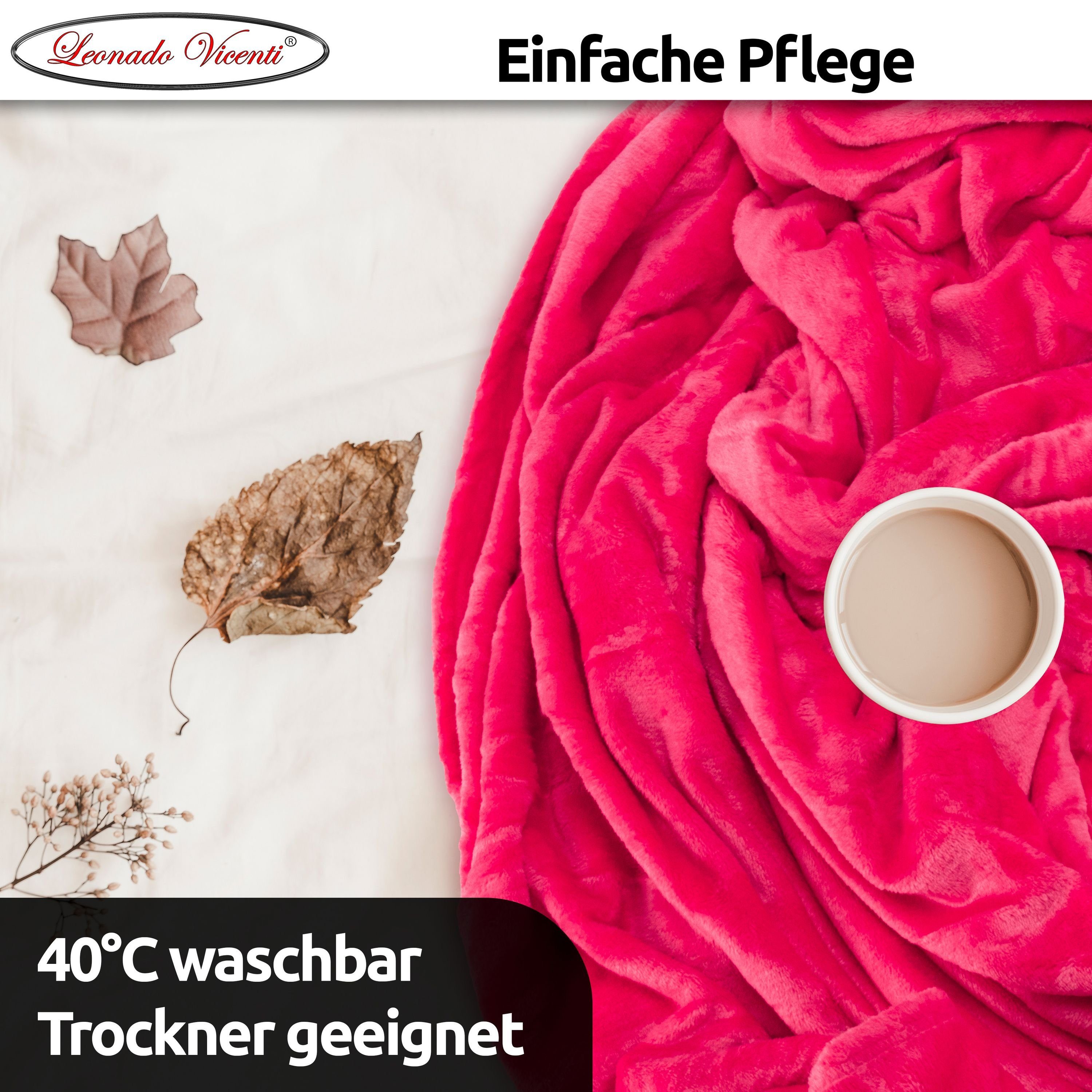 Wohndecke kuschelig warm 150x200, 220x240 oder 270x230, Leonado Vicenti, Kuscheldecke flauschig weich, Einfarbig