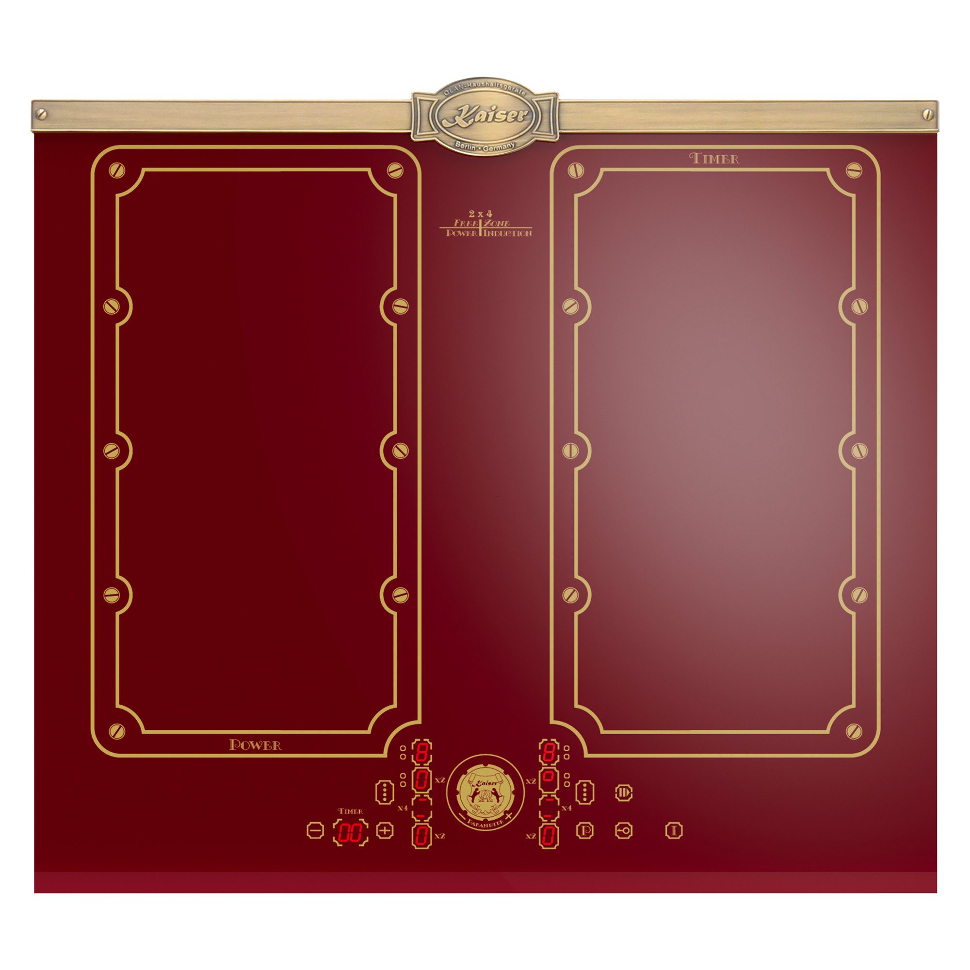 Kaiser Küchengeräte Induktions-Kochfeld Kaiser Empire KCT 6192 FI RotEm Einbau Induktionskochfeld 60 cm Bordeaux stoßfeste Glaskeramik, 4×2 FLEX Induktions-Kochzonen mit Power-Funktion (Booster)