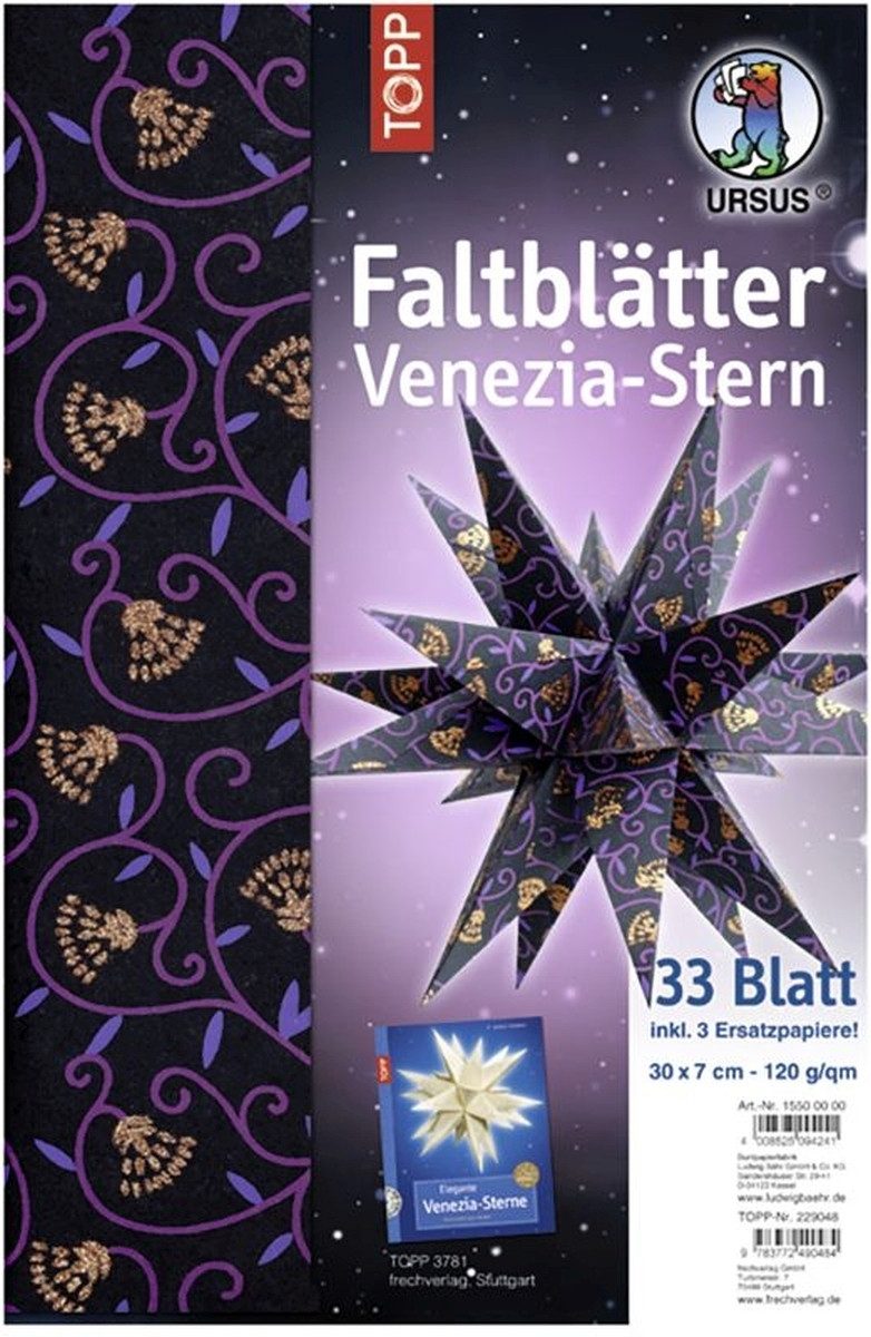 Bastelfilz Faltblätter Venezia-Stern Indian style 120g/qm 7x30cm Shiva.