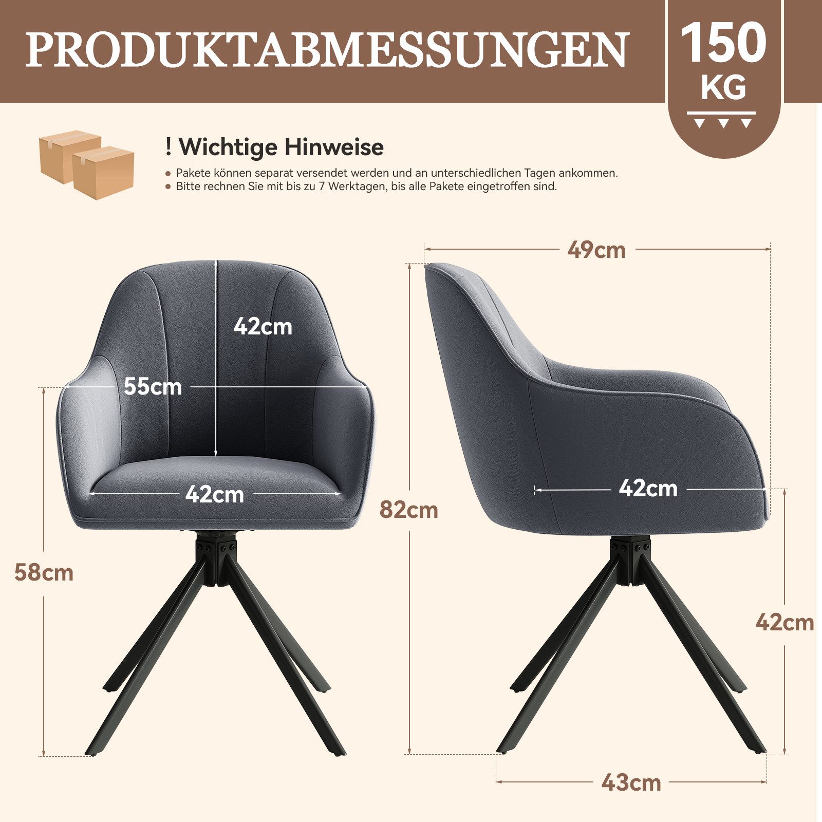 HawthyHome Polsterstuhl 360° drehbar mit Armlehne und Metallbeinen, 4-Fußstuhl (4 St), Moderner Küchenstuhl Esszimmerstuhl für Wohnzimmer & Büro – Bild 2 von 5