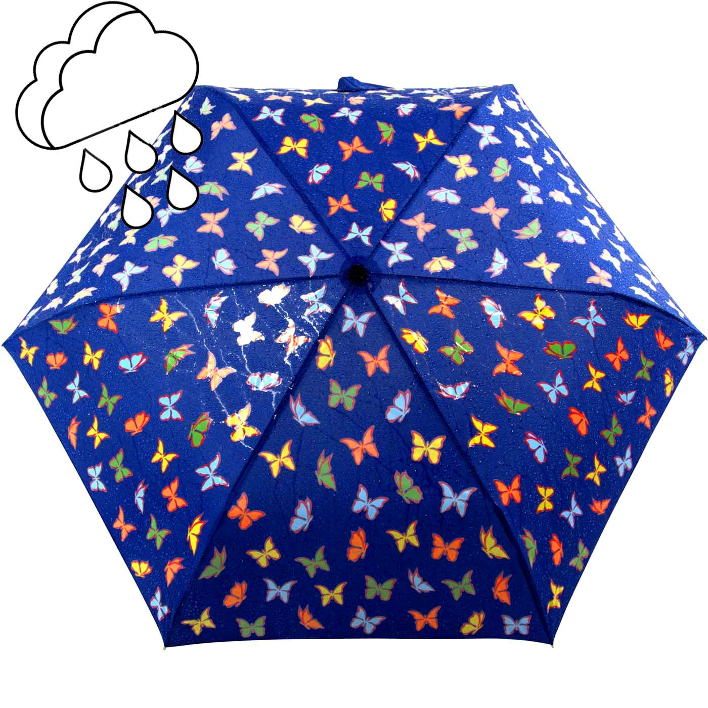 iX-brella Taschenregenschirm iX-brella Mini Kinderschirm Farbänderung bei mit Nässe Motiv, Schmetterlinge Print Wet 