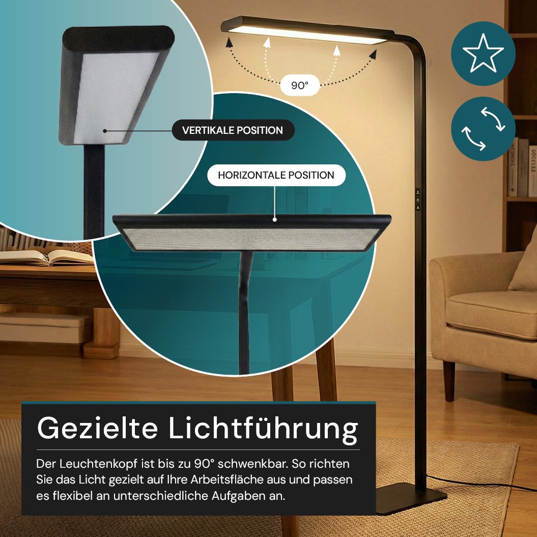 LUXULA LED Stehlampe Büro, dimmbar, Up/Downlight, blendfrei UGR16, Tageslichtweiß, LED Bürostehleuchte, Vollspektrum CRI98