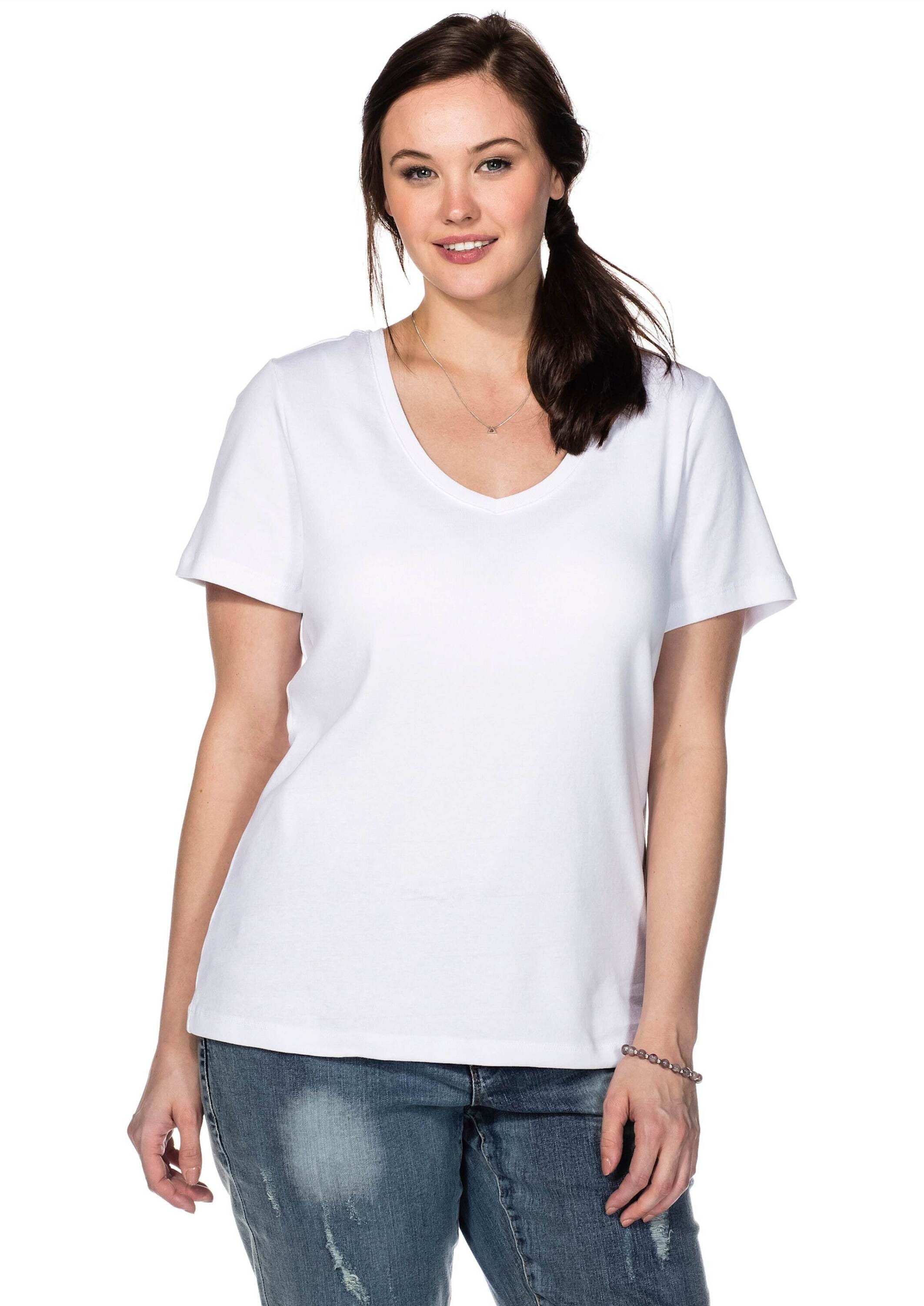 Sheego T-Shirt T-Shirt Kurzarm aus fein gerippter Qualität günstig online kaufen
