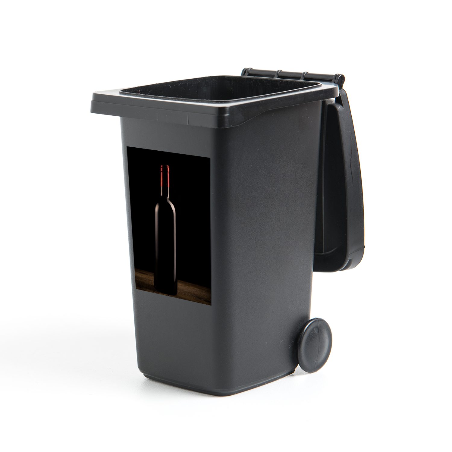 MuchoWow Wandsticker Eine Flasche Rotwein auf schwarzem Hintergrund (1 St), Mülleimer-aufkleber, Mülltonne, Sticker, Container, Abfalbehälter