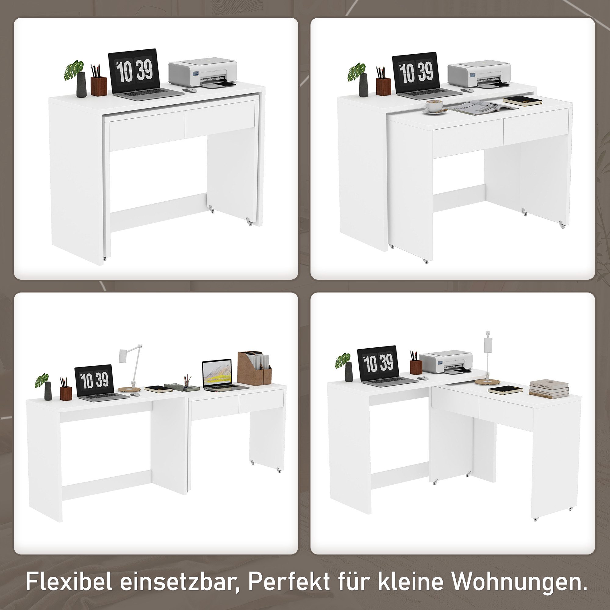 Flieks Schreibtisch Regalschreibtisch & ausziehbare Kommode 2-in-1 Kompakts günstig online kaufen