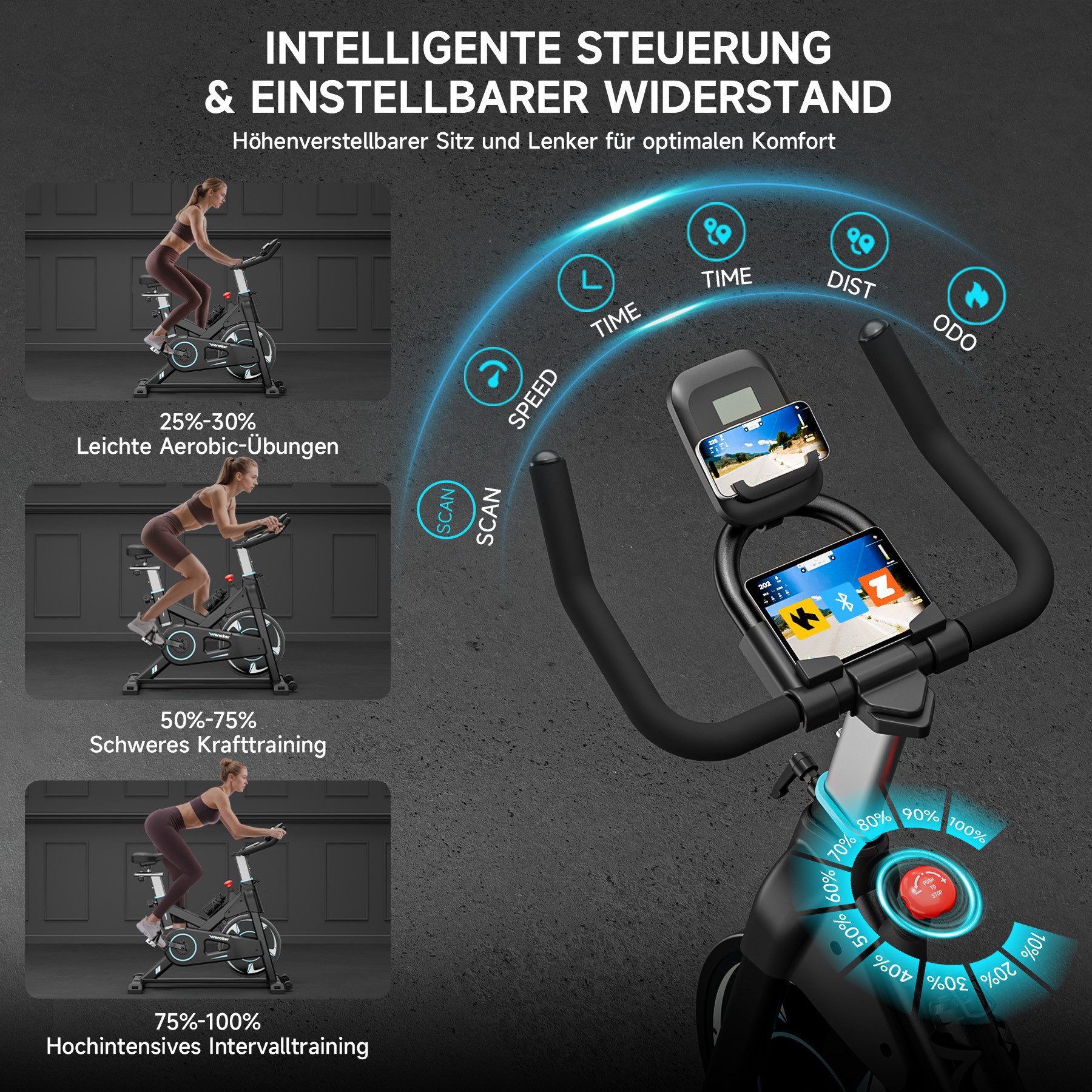 Wenoker Heimtrainer 2025 neu Heimtrainer Fahrrad mit App, Leises Hometrainer Fahrrad (1-tlg., mit Magnetwiderstand), Indoor Fitnessbikes für Kardio-Training zu Hause