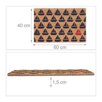 Fußmatte Kokos Fußmatte mit Schiffmuster, relaxdays, Höhe: 15 mm
