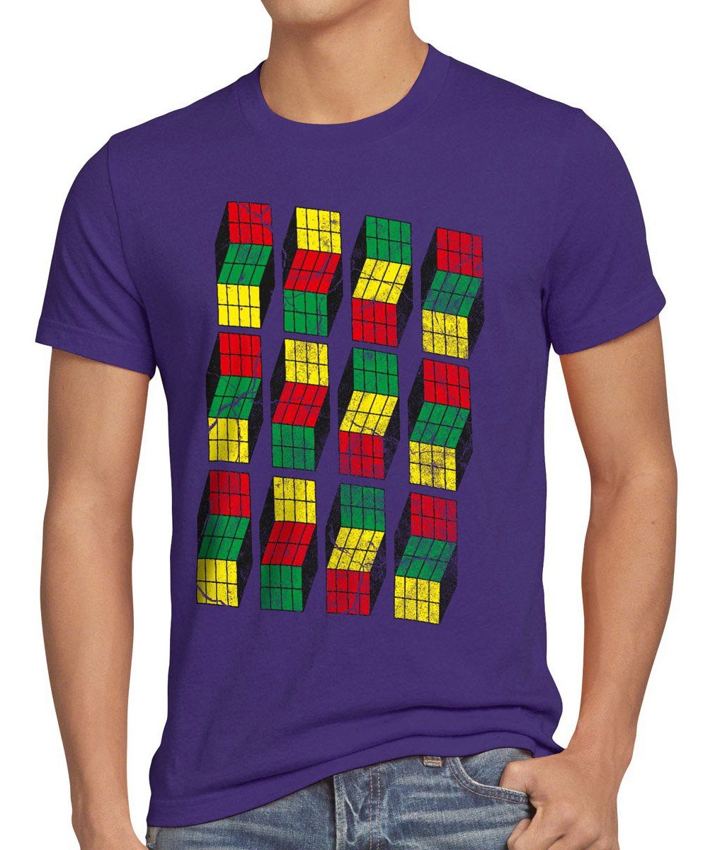 style3 Print-Shirt Herren T-Shirt Cubes Sheldon Würfel Big Bang Rubik Meltig Cooper Zauber Theory lila | T-Shirts