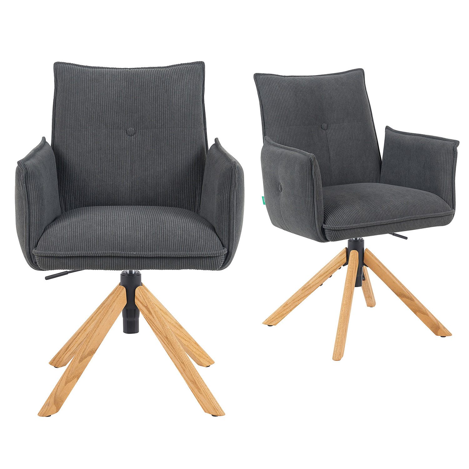 DUBI Möbel Polsterstuhl Mika-Paul, Federkern, Eiche geölt, 360° drehbar & höhenverstellbar im 2er-Set