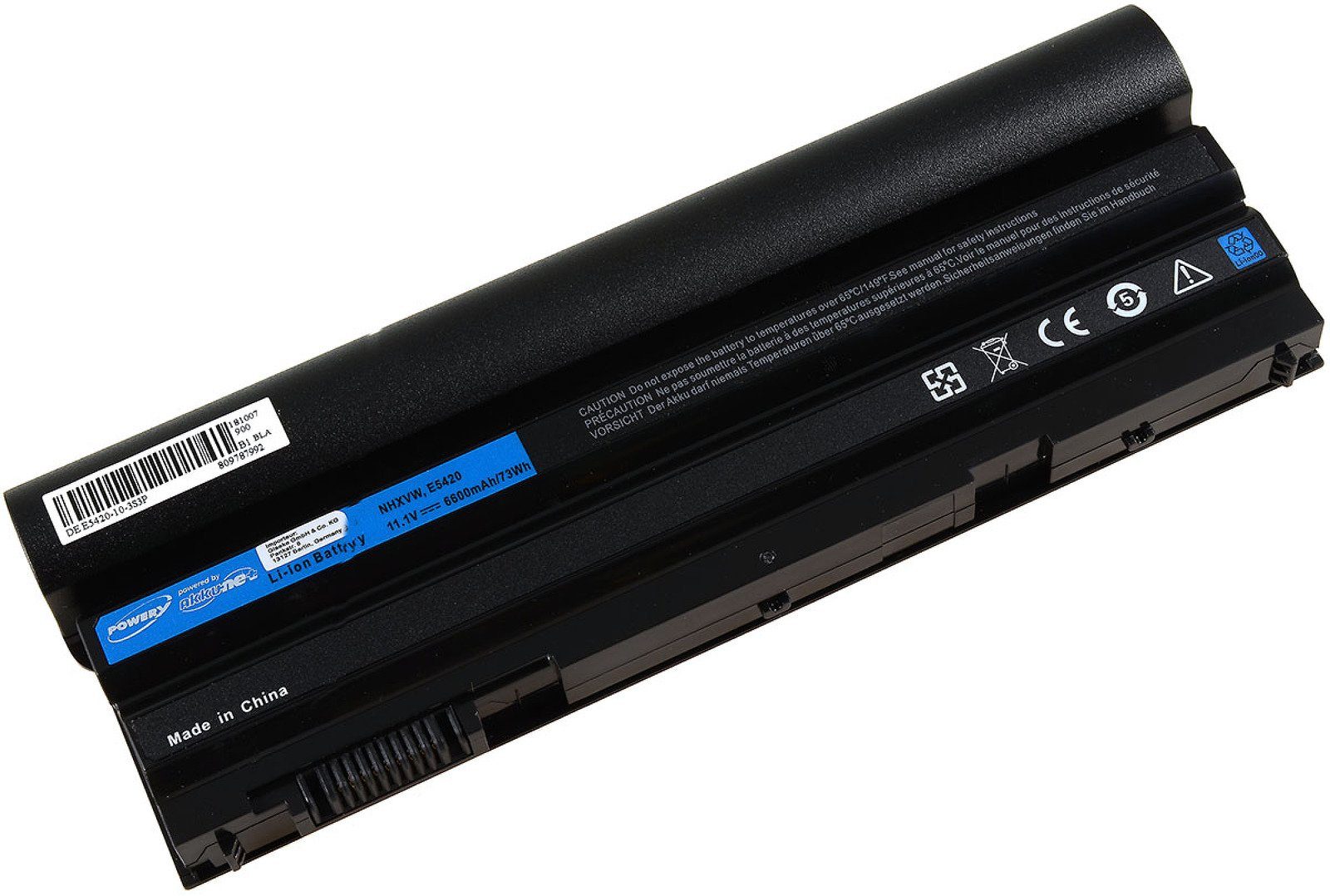 Powery Powerakku für Dell Latitude E6520 Laptop-Akku 6600 mAh (11.1 V)