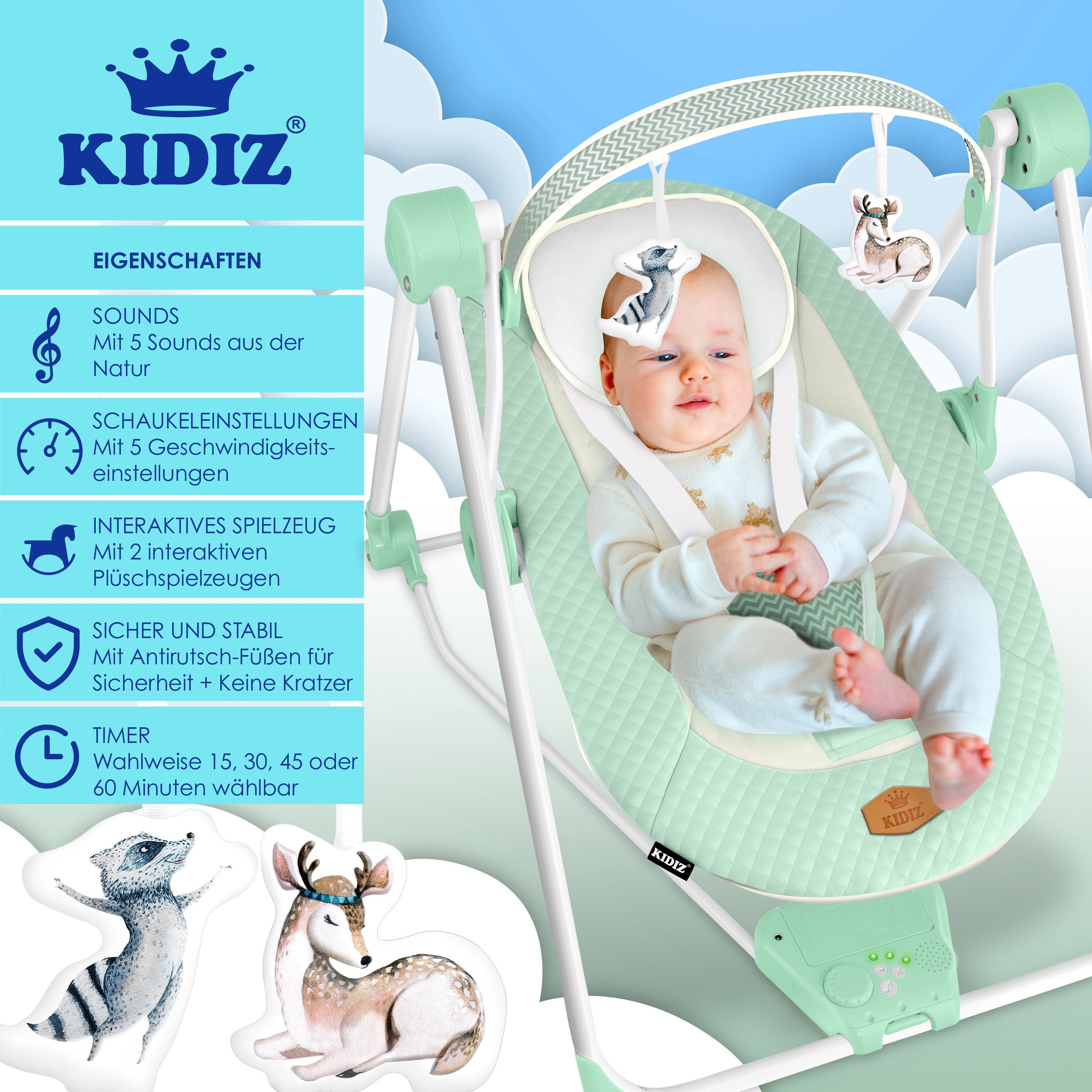 KIDIZ Babywippe, Babywippe Babyschaukel mit Geschwindigkeitseinstellungen