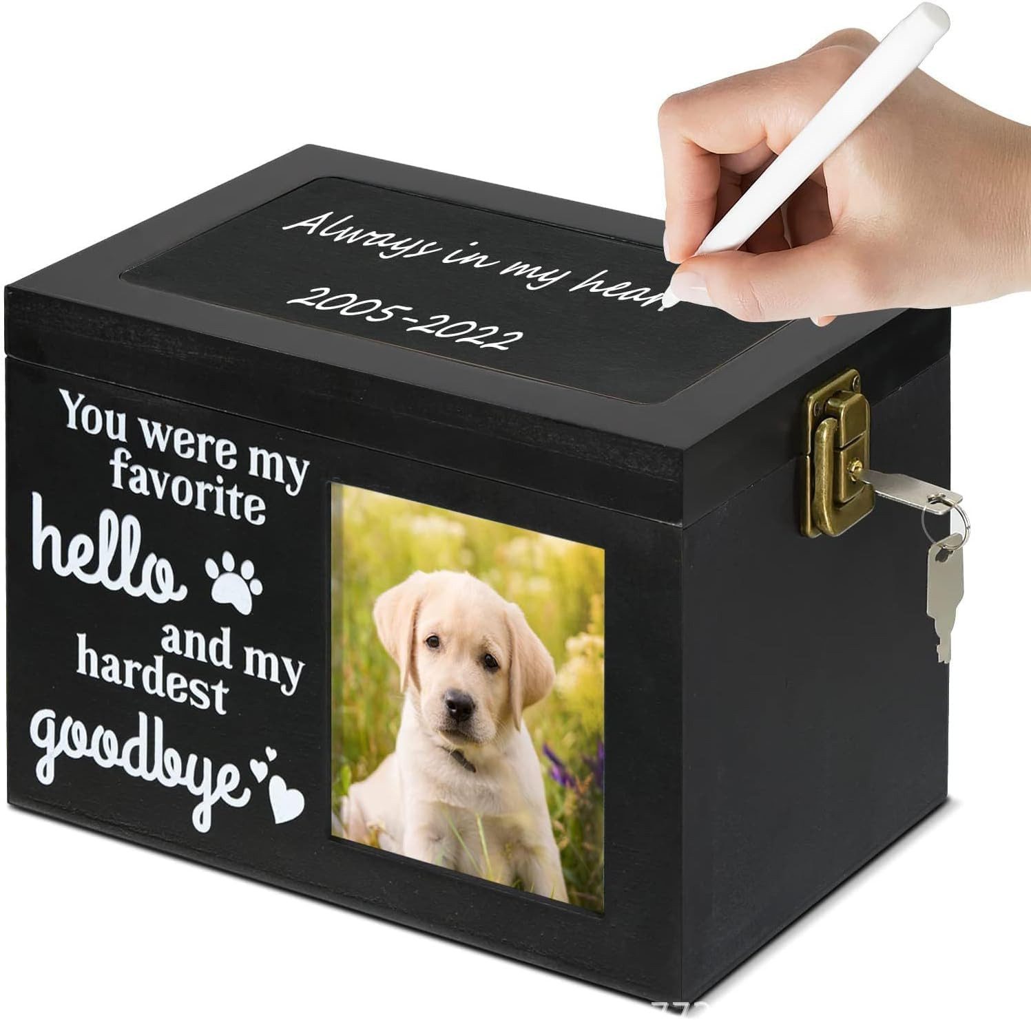 Happy Home Aufbewahrungsbox Haustierurne aus Holz mit Fotodisplay und Schloss