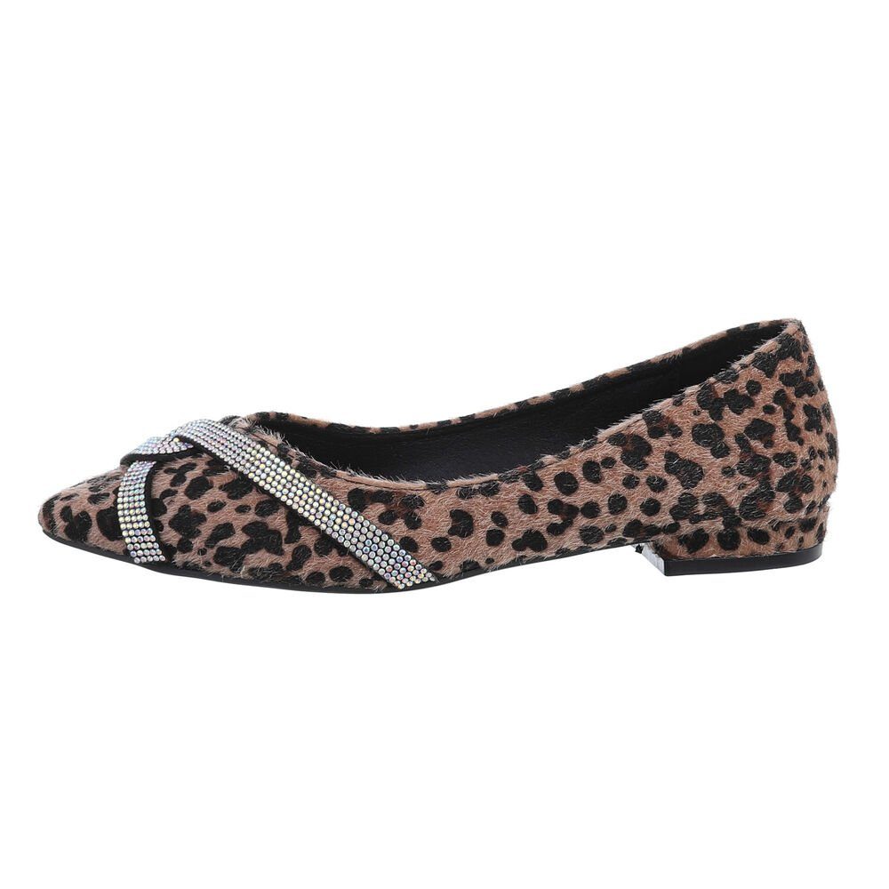 Ital-Design Damen Schlupfschuhe Freizeit Ballerina (82095464) Blockabsatz Klassische Балетки in Leo