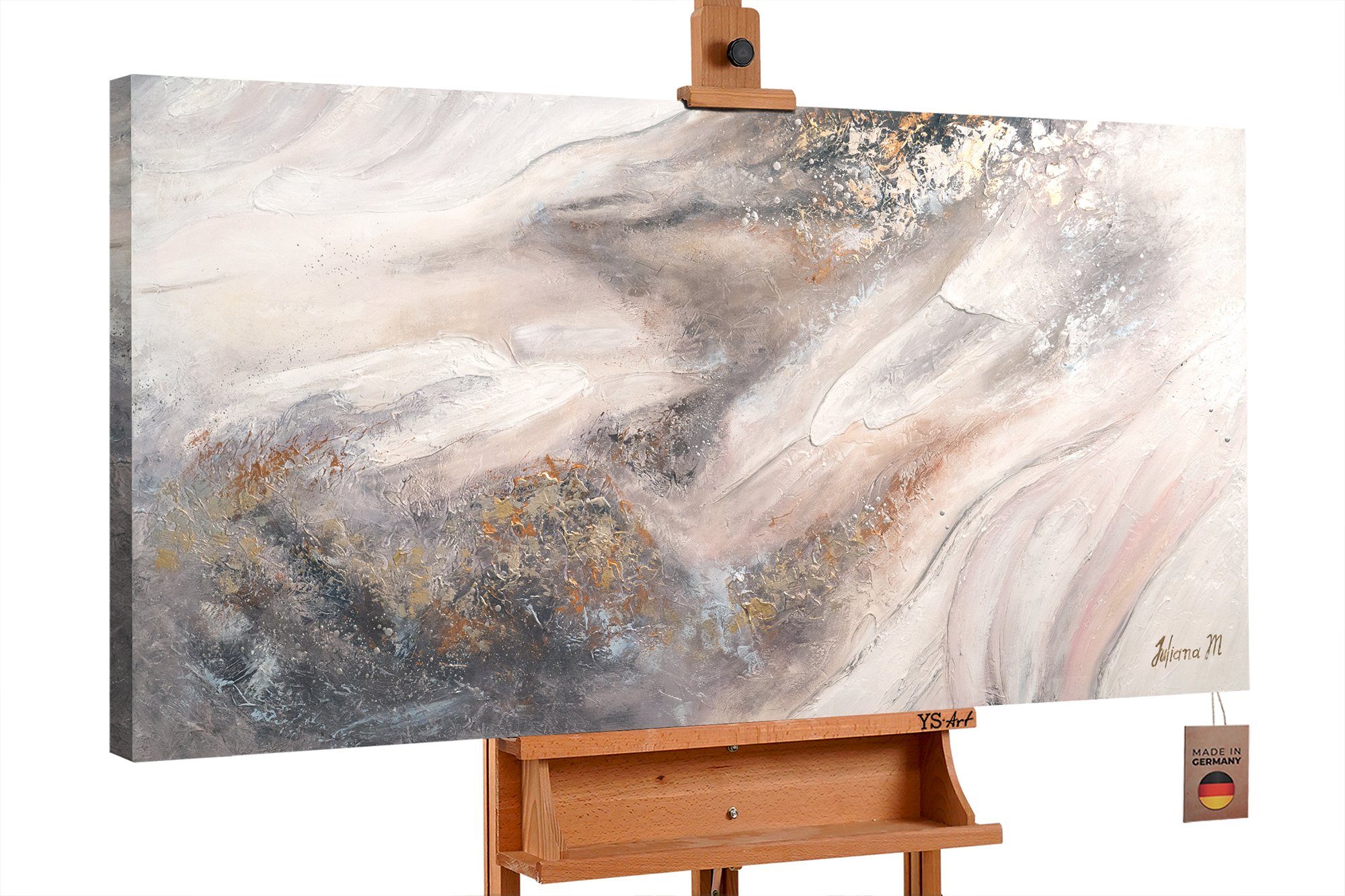 YS-Art Handgemaltes Acrylbild Auf Leinwand – Modenschau, 140x70 Cm, Modern Grau Beige
