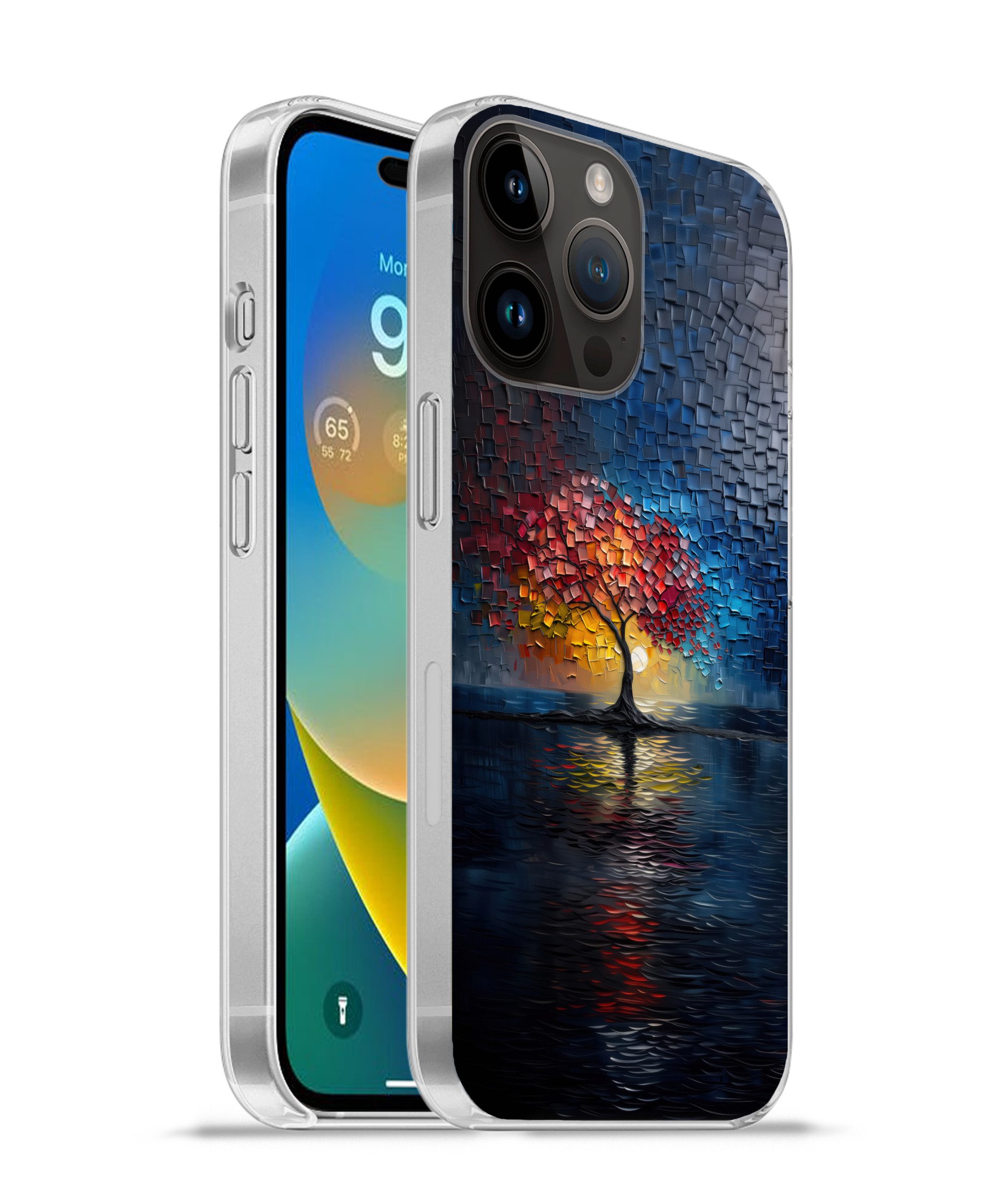 MuchoWow Handyhülle für Apple iPhone 14 Pro Baum - Blau - Blätter - Boxen, Smartphone-Bumper, Print, Handy Schutzhülle Dünn