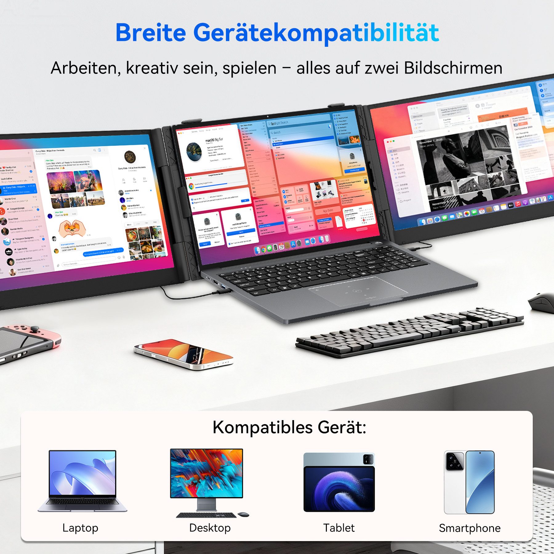 blackview FHD Gaming Monitor DCM6, Dual-Screen, LCD, IPS, 1920x1080 Portabler Monitor (1920x1080 px, Full HD, IPS, 1kg, 180°, 13,3-17,3 Zoll & Windows/Mac/Android/Chrome-Kompatibilität)