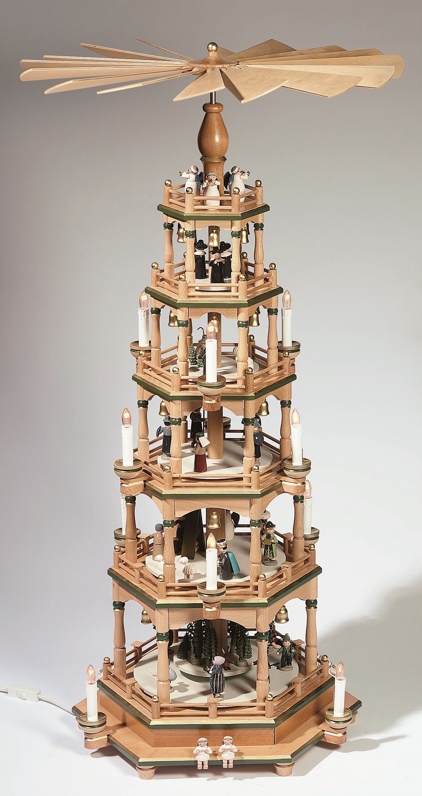 Weihnachtspyramide Tischpyramide mit Weihnachtsfiguren & Kurrende natur/ grün BxTxH=