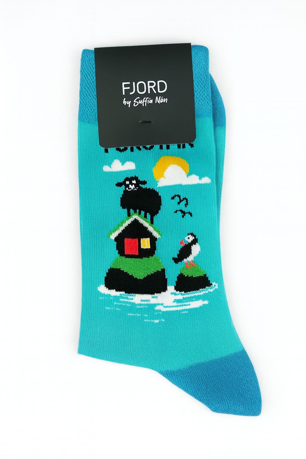 FJORD BY Suffía Nón Socken - Schafe und Papageientaucher - Färöer Inseln Design
