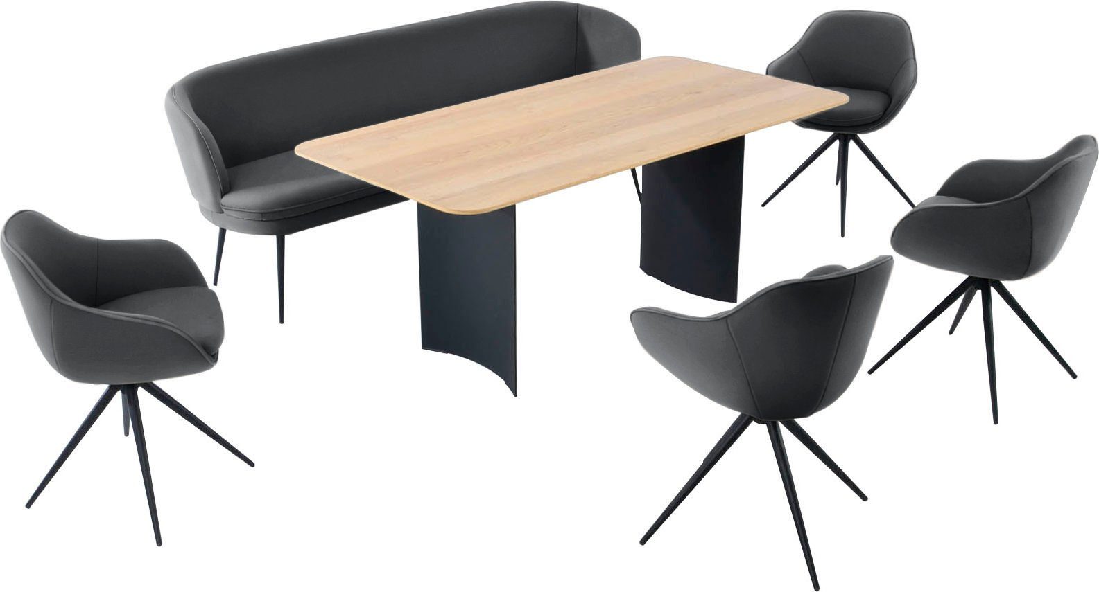 Wohnen & Essgruppe Tisch Komfort mit 1 und Solobank, K+W 4 Sesseln Essgruppe abgerundete ZOOM,
